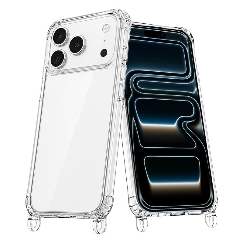 For iPhone 17 Pro Clear Acrylic Airbag Phone Case with Lanyard Holes(Transparent) - Shopkiz.com