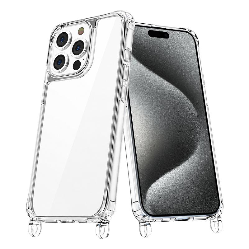 For iPhone 15 Pro Max Clear Acrylic Airbag Phone Case with Lanyard Holes(Transparent) - Shopkiz.com