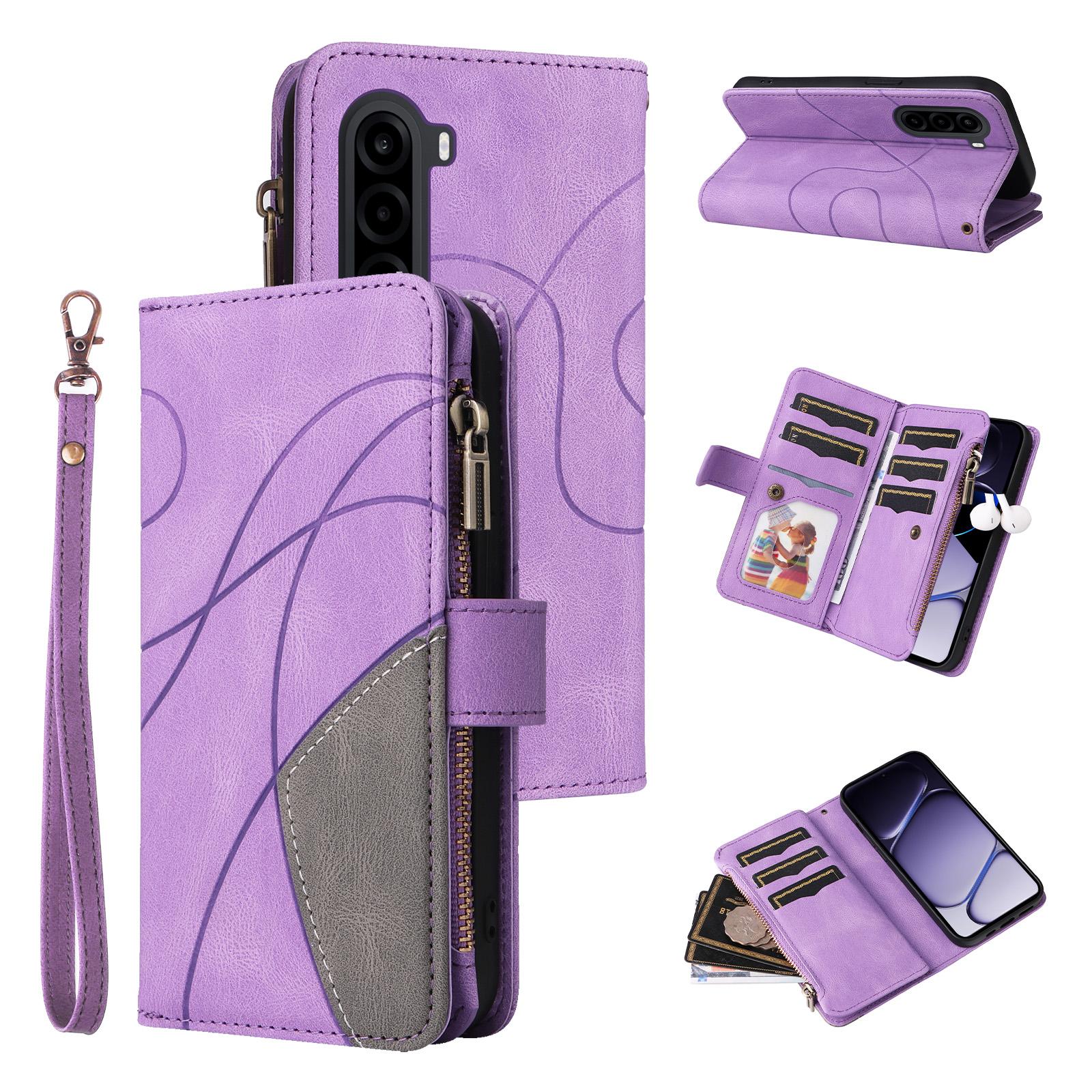 For OnePlus Nord CE6 Lite/Turbo 6X 5G Dual-color 9 Card Slots Zipper Wallet Leather Phone Case(Purple) - Shopkiz.com