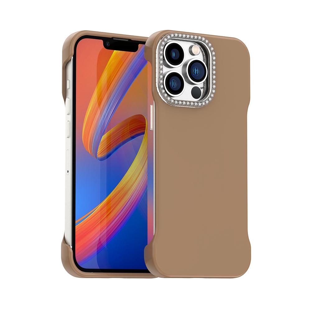 For iPhone 12 Pro Max Candy Diamond Half-frame Frosted PC Hybrid TPU Phone Case(Brown) - Shopkiz.com