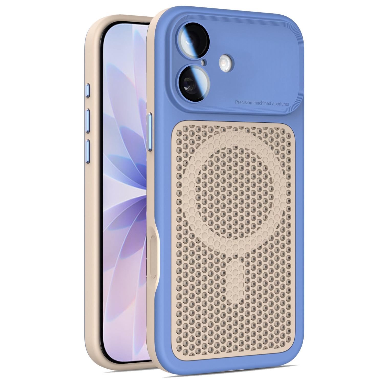 For iPhone 17 Armor Shield Mesh Cooling Magnetic Phone Case with Lens Film(Blue) - Shopkiz.com