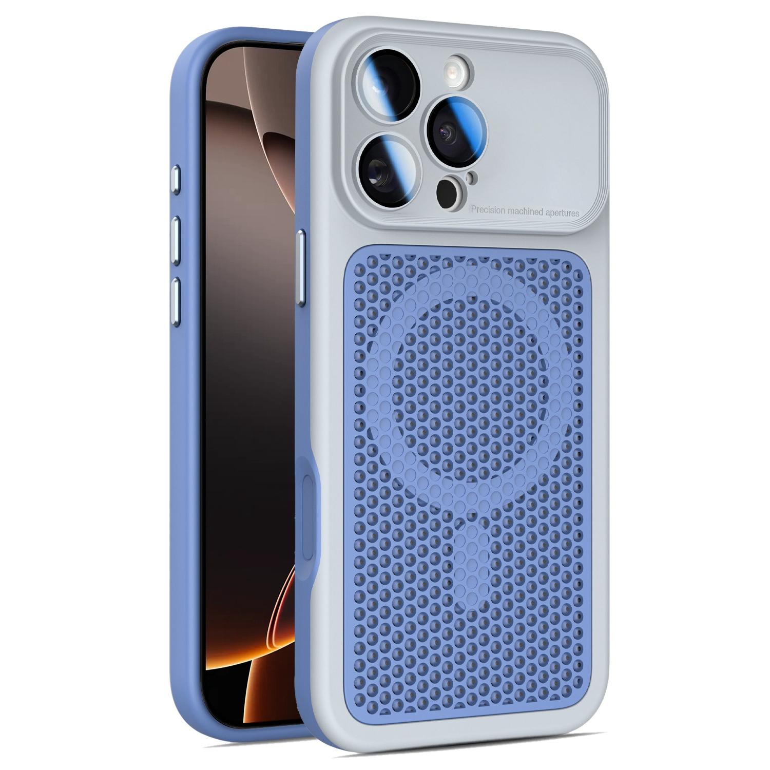 For iPhone 16 Pro Max Armor Shield Mesh Cooling Magnetic Phone Case with Lens Film(Grey) - Shopkiz.com