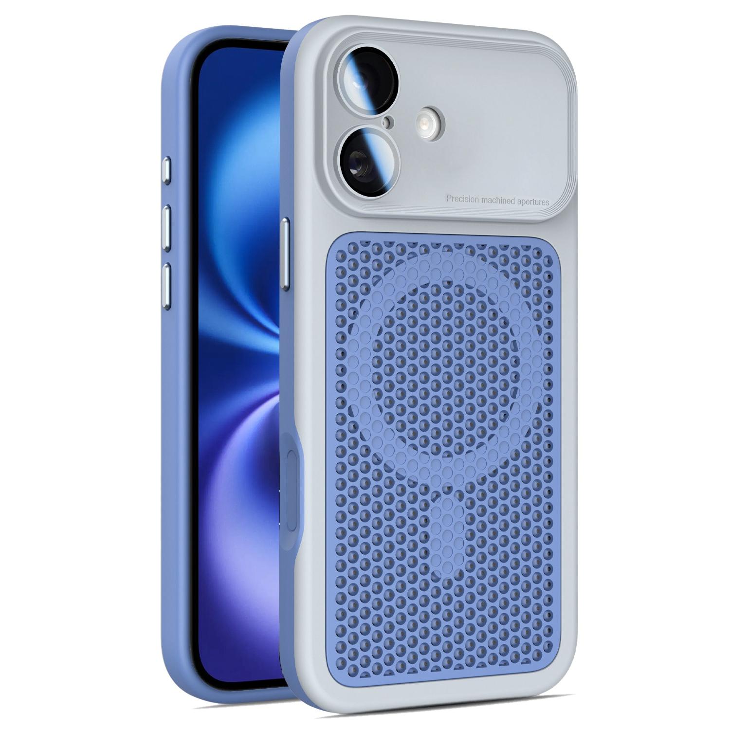 For iPhone 16 Plus Armor Shield Mesh Cooling Magnetic Phone Case with Lens Film(Grey) - Shopkiz.com