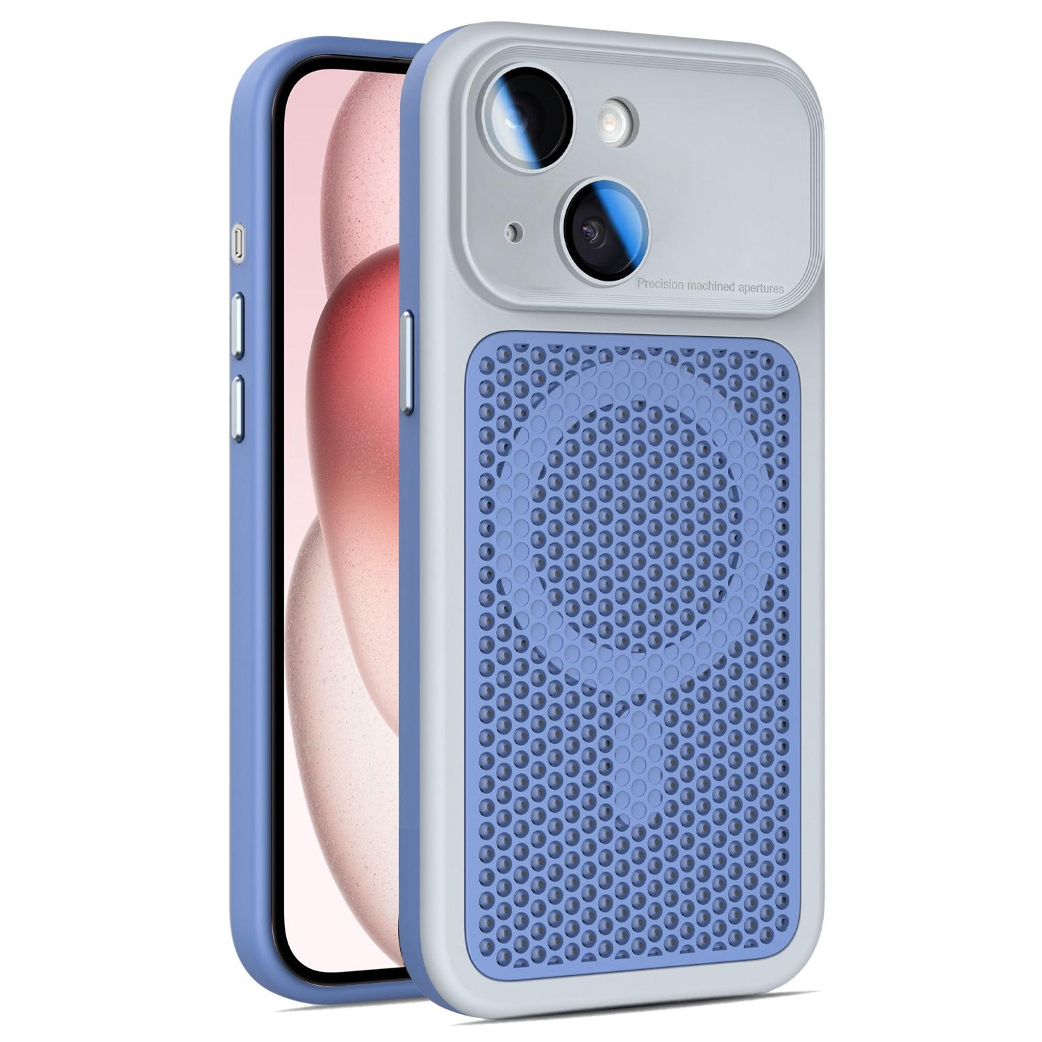 For iPhone 15 Plus / 14 Plus Armor Shield Mesh Cooling Magnetic Phone Case with Lens Film(Grey) - Shopkiz.com