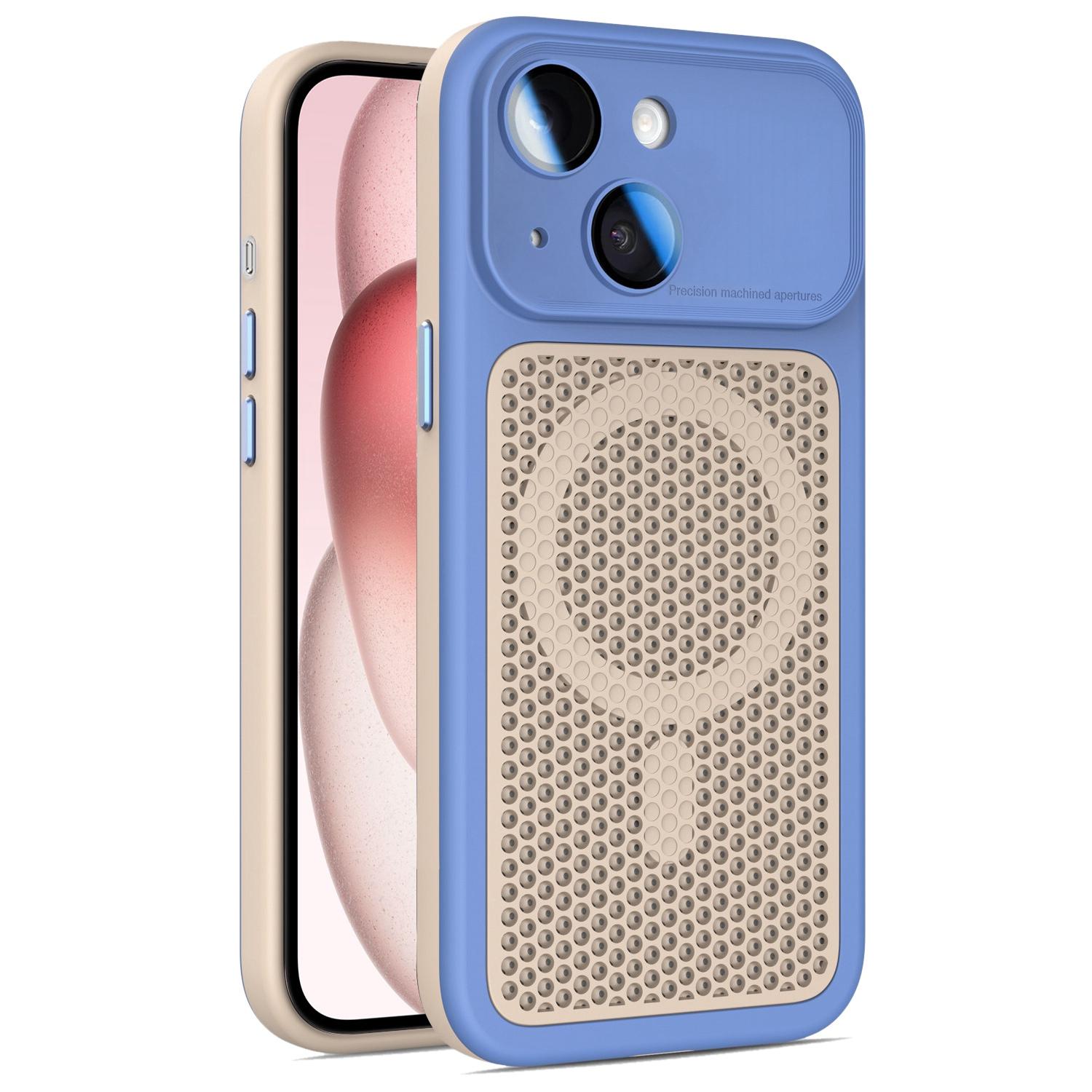 For iPhone 15 Plus / 14 Plus Armor Shield Mesh Cooling Magnetic Phone Case with Lens Film(Blue) - Shopkiz.com