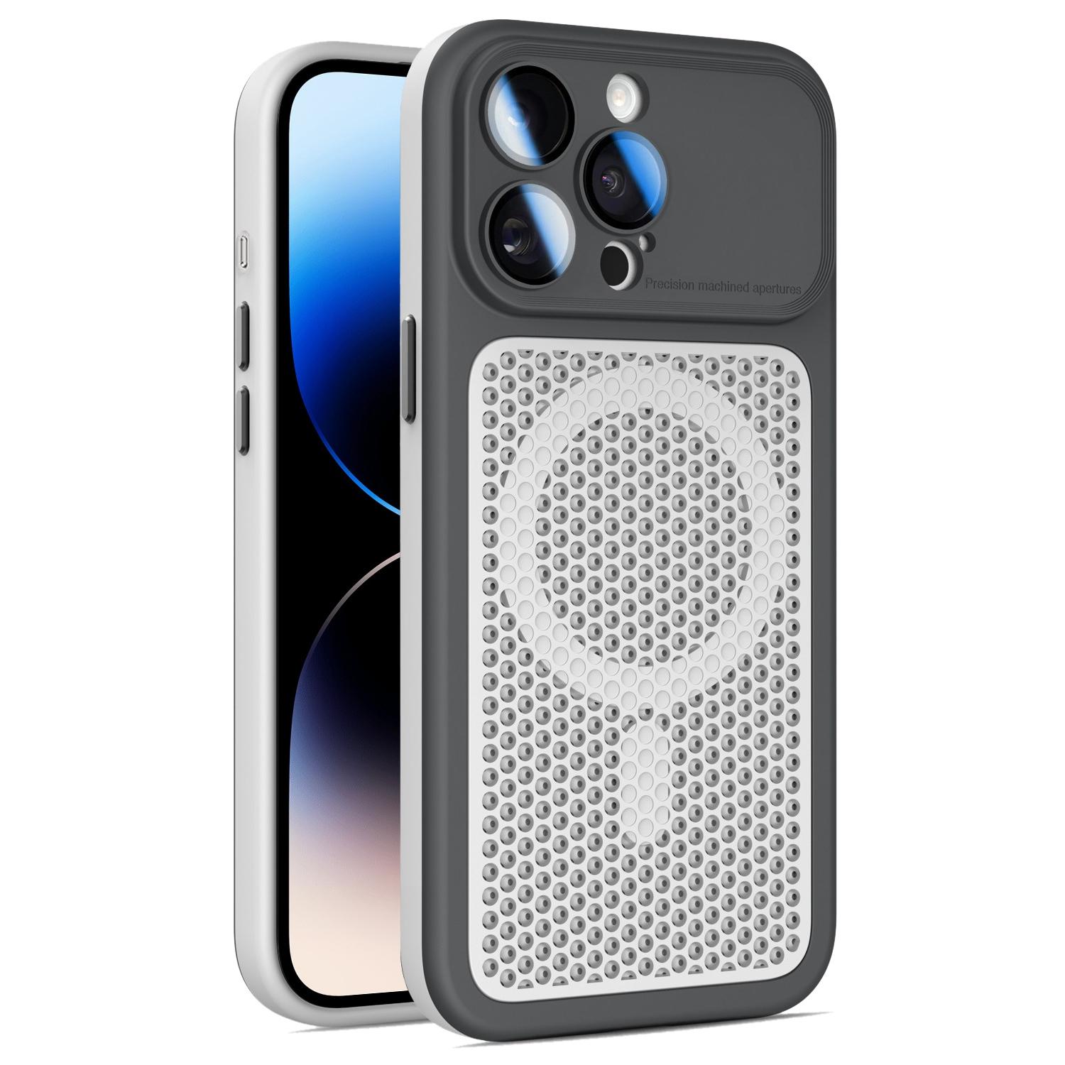 For iPhone 14 Pro Armor Shield Mesh Cooling Magnetic Phone Case with Lens Film(Black) - Shopkiz.com
