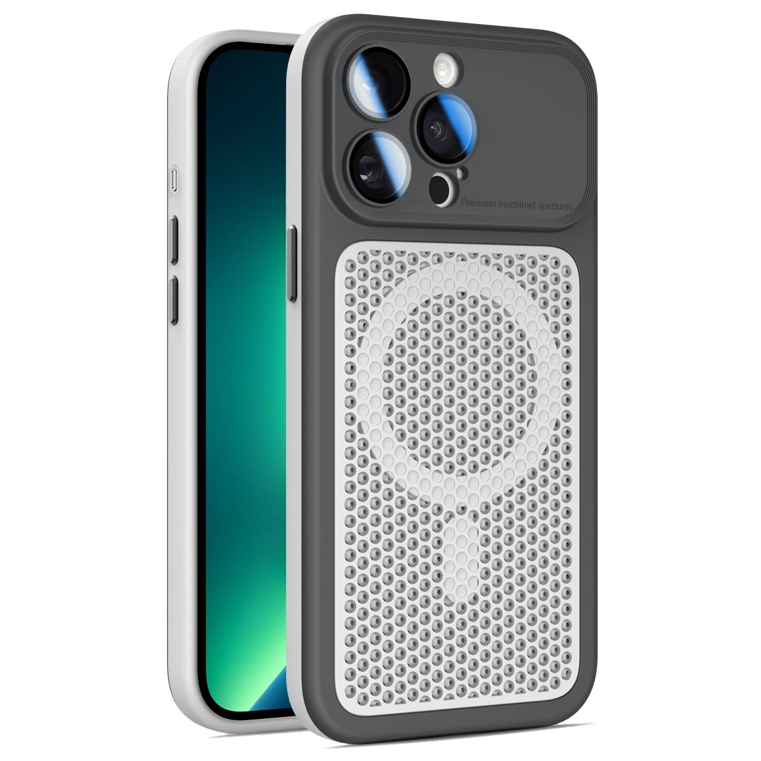 For iPhone 13 Pro Max Armor Shield Mesh Cooling Magnetic Phone Case with Lens Film(Black) - Shopkiz.com