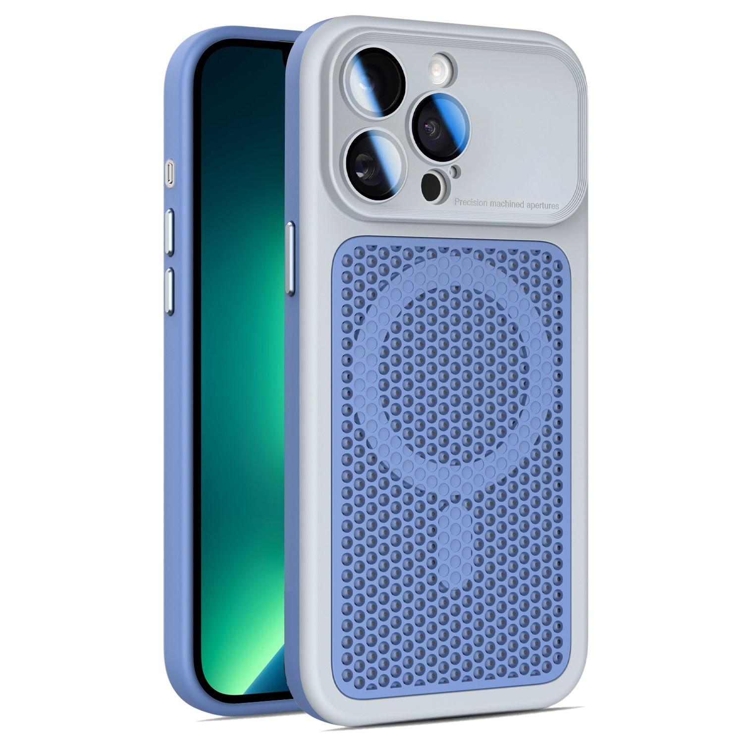 For iPhone 13 Pro Max Armor Shield Mesh Cooling Magnetic Phone Case with Lens Film(Grey) - Shopkiz.com