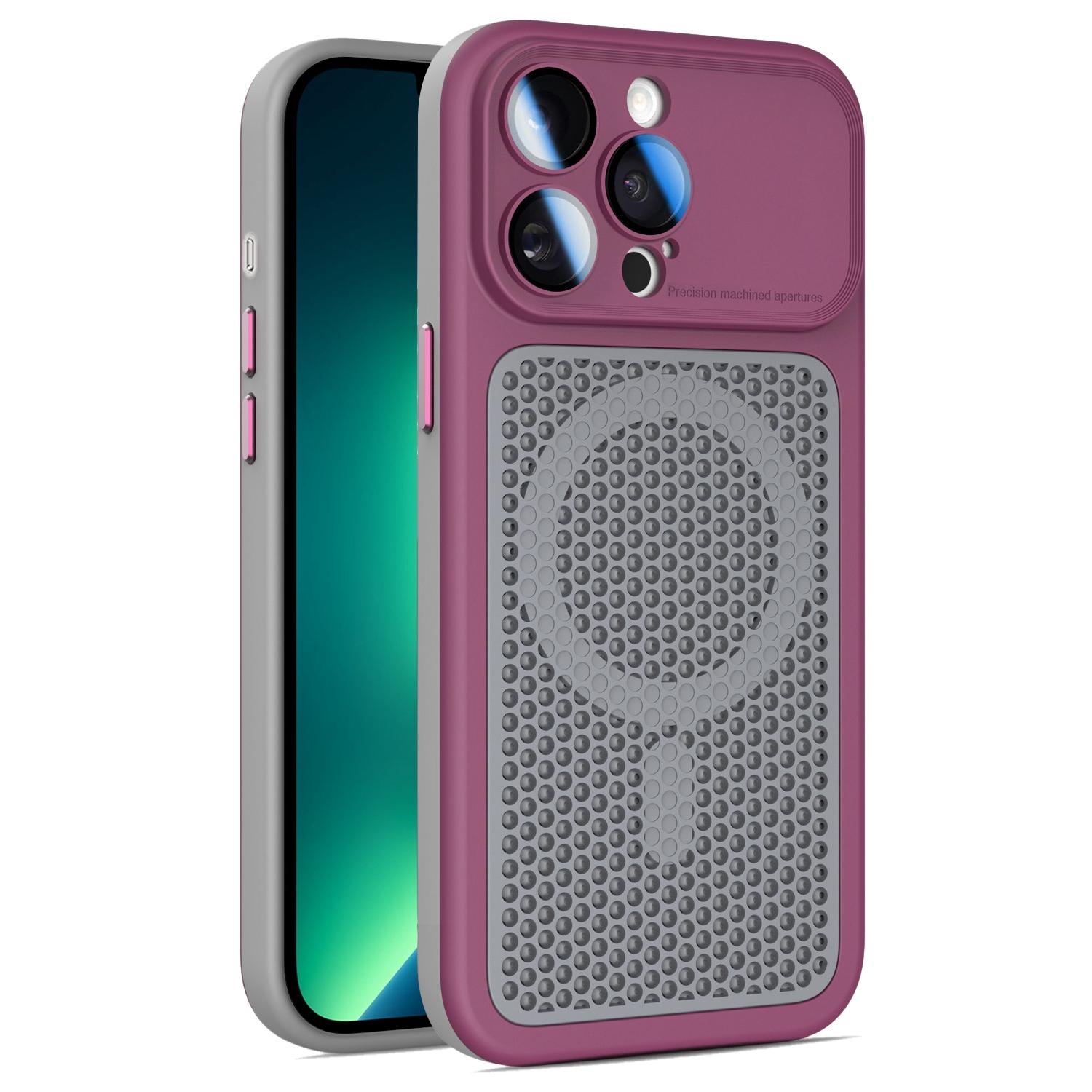 For iPhone 13 Pro Max Armor Shield Mesh Cooling Magnetic Phone Case with Lens Film(Wine Red) - Shopkiz.com