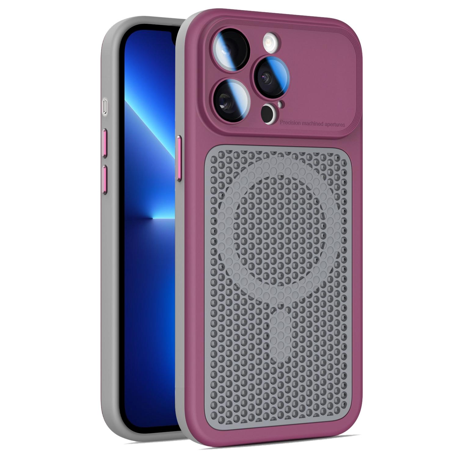 For iPhone 13 Pro Armor Shield Mesh Cooling Magnetic Phone Case with Lens Film(Wine Red) - Shopkiz.com