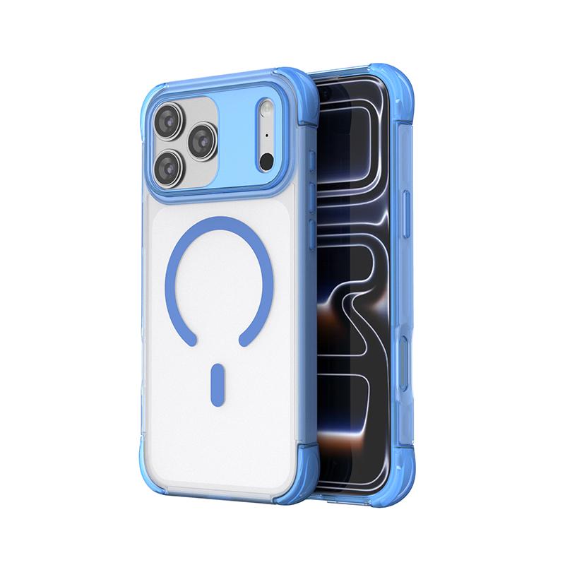 For iPhone 17 Pro Four Corner Airbag Transparent Skin Feel Magnetic Phone Case(Blue) - Shopkiz.com