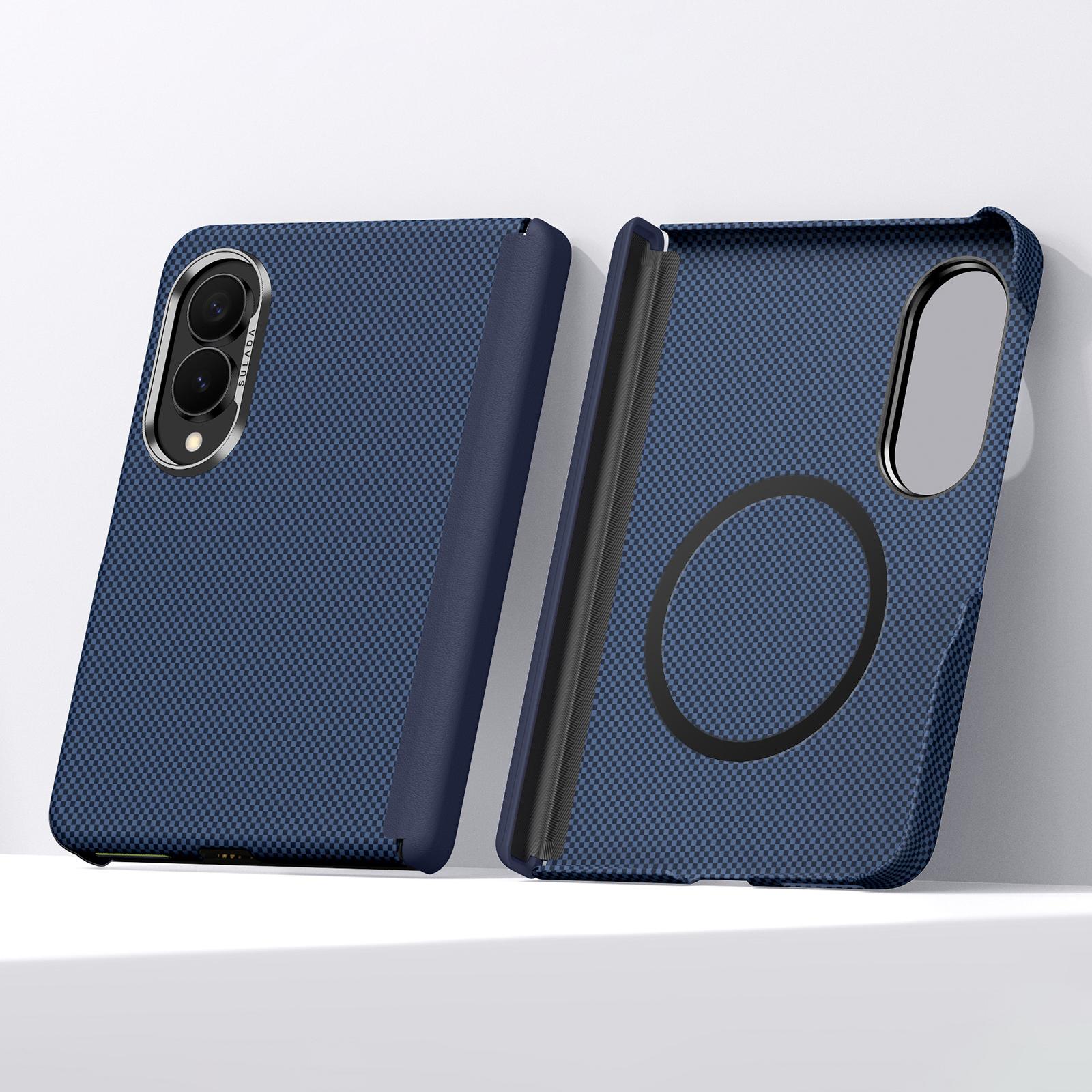 For Galaxy Z Fold8 5G SULADA Kevlar Grid Patterned Skin Feel Magnetic Phone Case(Blue) - Shopkiz.com