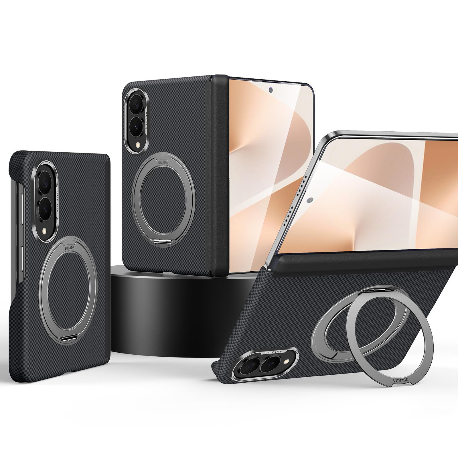 For Galaxy Z Fold8 5G SULADA Kevlar Grid Patterned Skin Feel Rotation Magnetic Holder Phone Case(Black) - Shopkiz.com