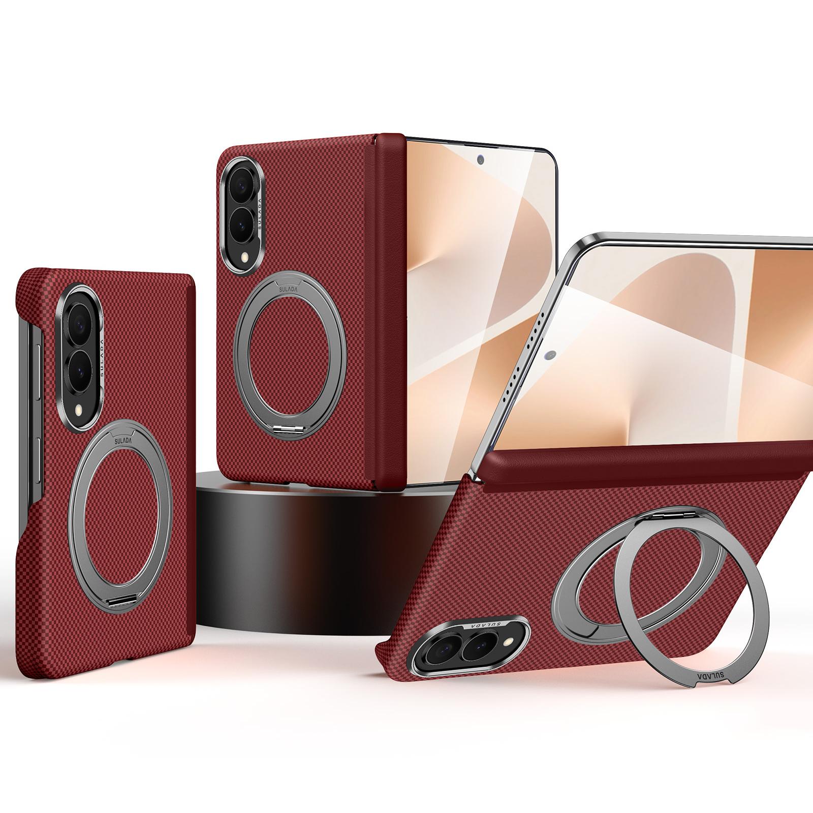 For Galaxy Z Fold8 5G SULADA Kevlar Grid Patterned Skin Feel Rotation Magnetic Holder Phone Case(Red) - Shopkiz.com