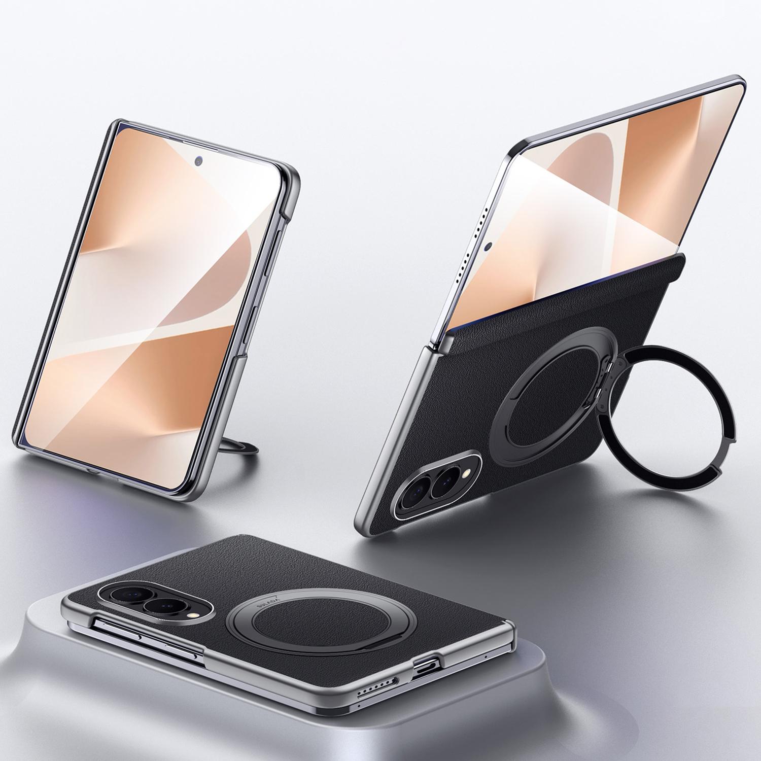 For Galaxy Z Fold8 5G SULADA Top Grain Leather MagSafe Magnetic Holder Phone Case(Black) - Shopkiz.com