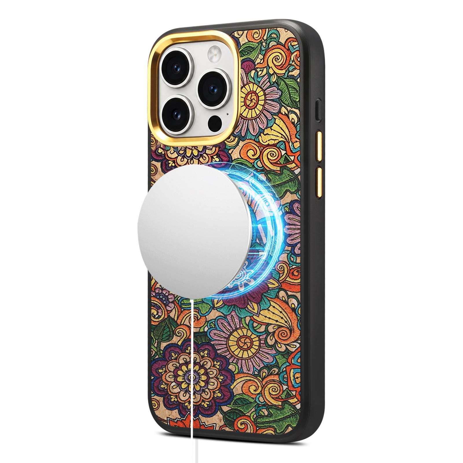 For iPhone 16 Pro Denior A28+1 Ethnic Embroider Pattern Style Magnetic Phone Case(Purple) - Shopkiz.com