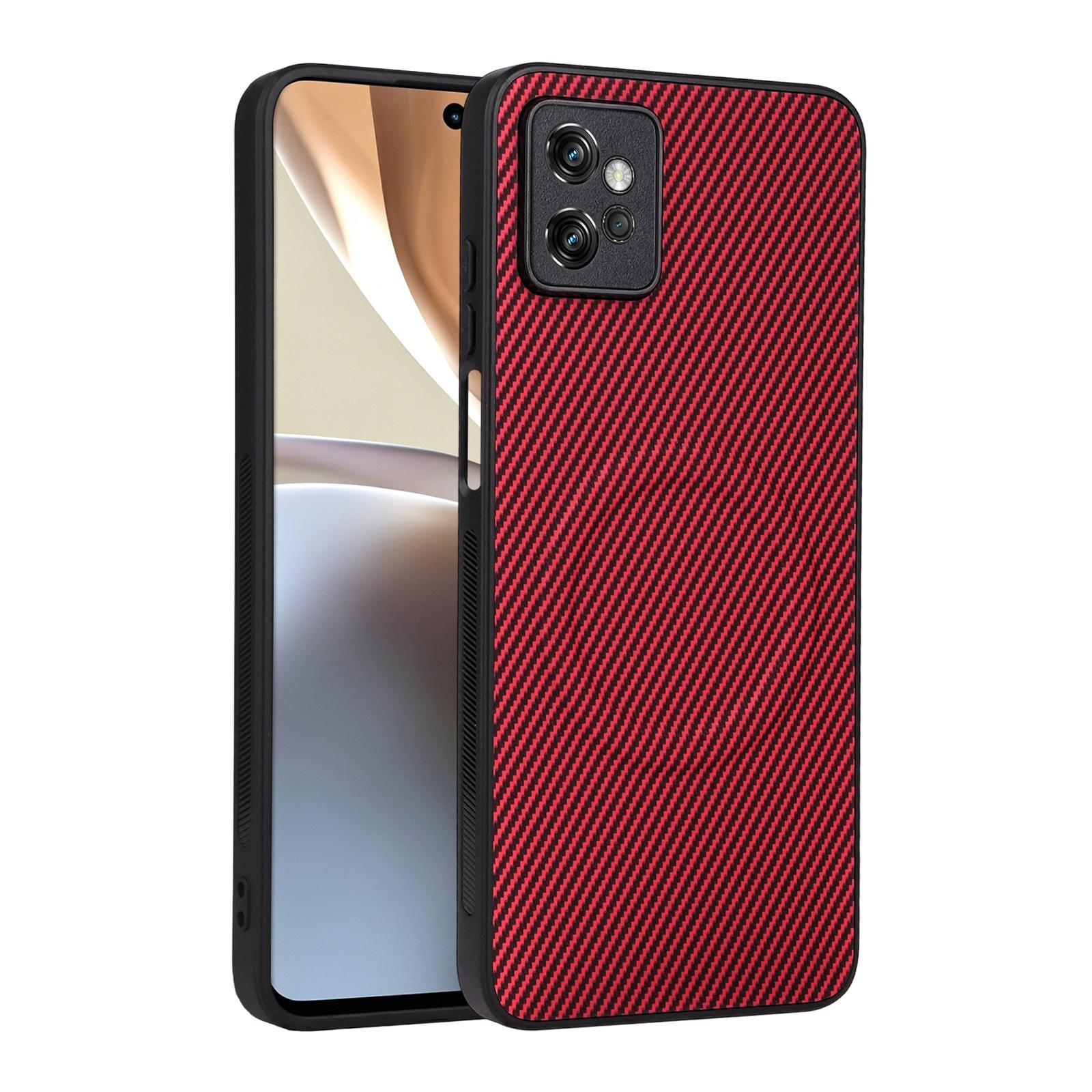 For Motorola Moto G32 Precise Cutout Carbon Fiber Texture Vegan Leather Phone Case(Red) - Shopkiz.com