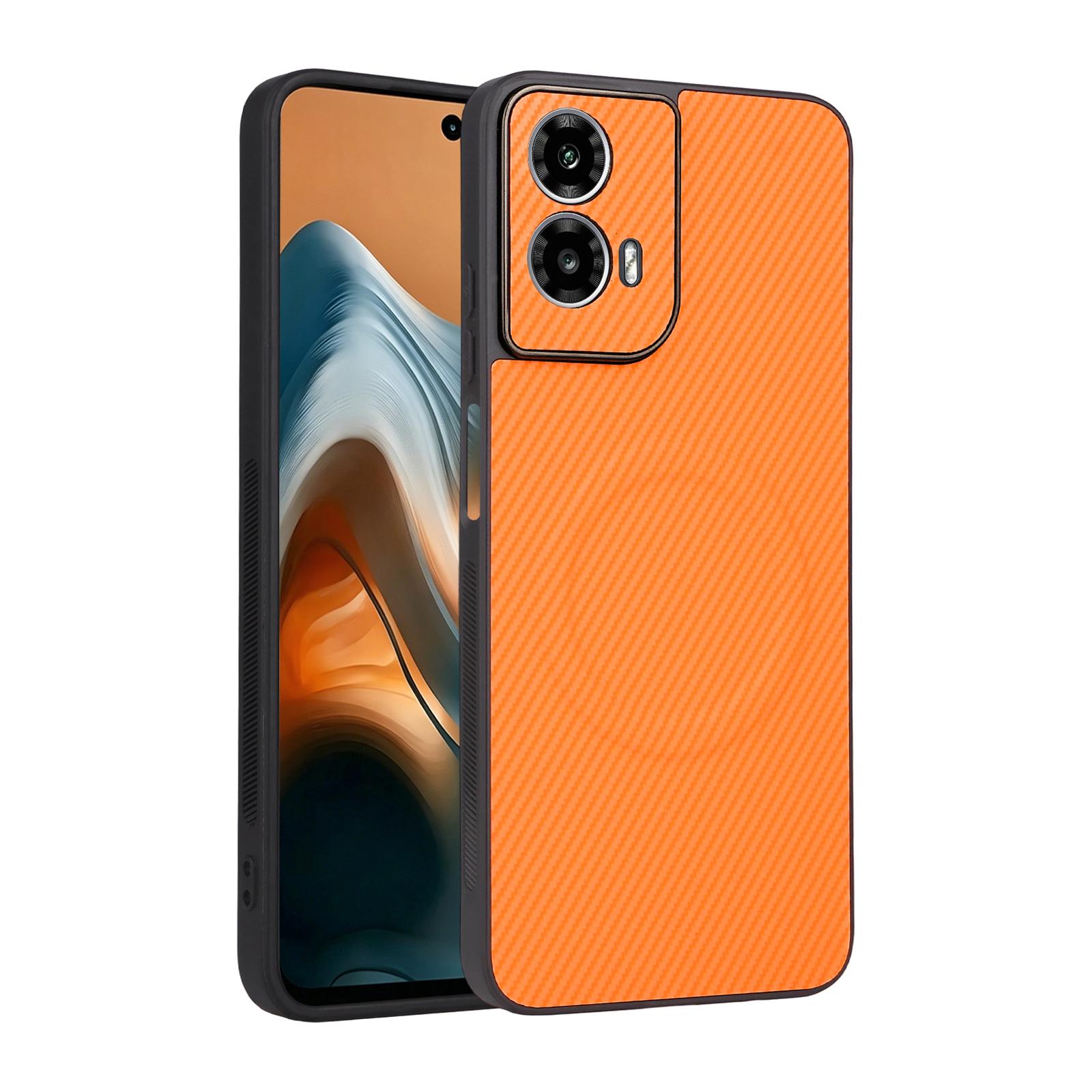 For Motorola Moto G34 / G45 Precise Cutout Carbon Fiber Texture Vegan Leather Phone Case(Orange) - Shopkiz.com