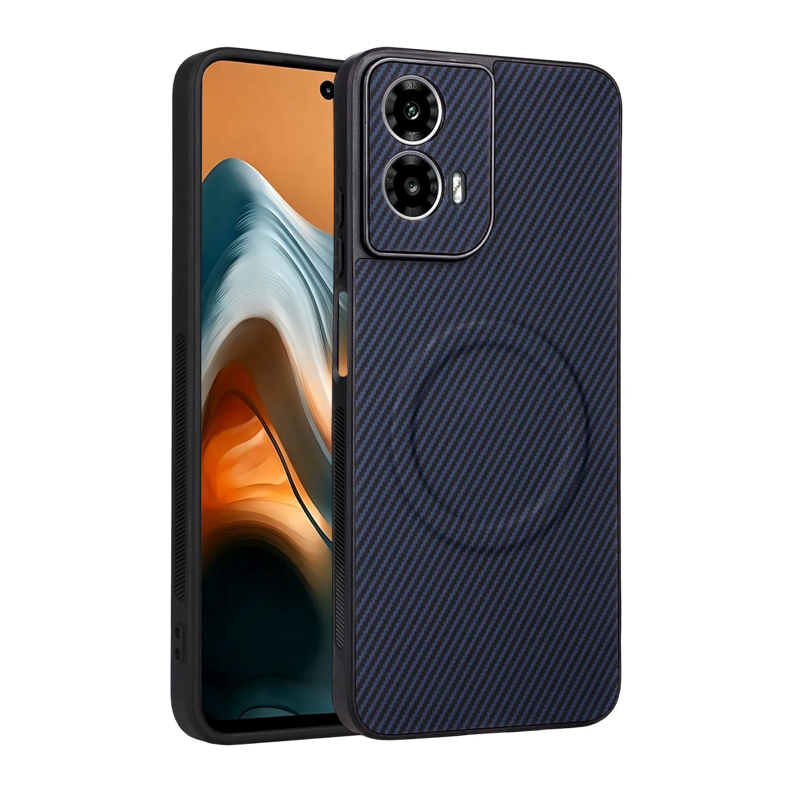 For Motorola Moto G34 / G45 Precise Cutout Carbon Fiber Texture Vegan Leather Phone Case(Blue) - Shopkiz.com
