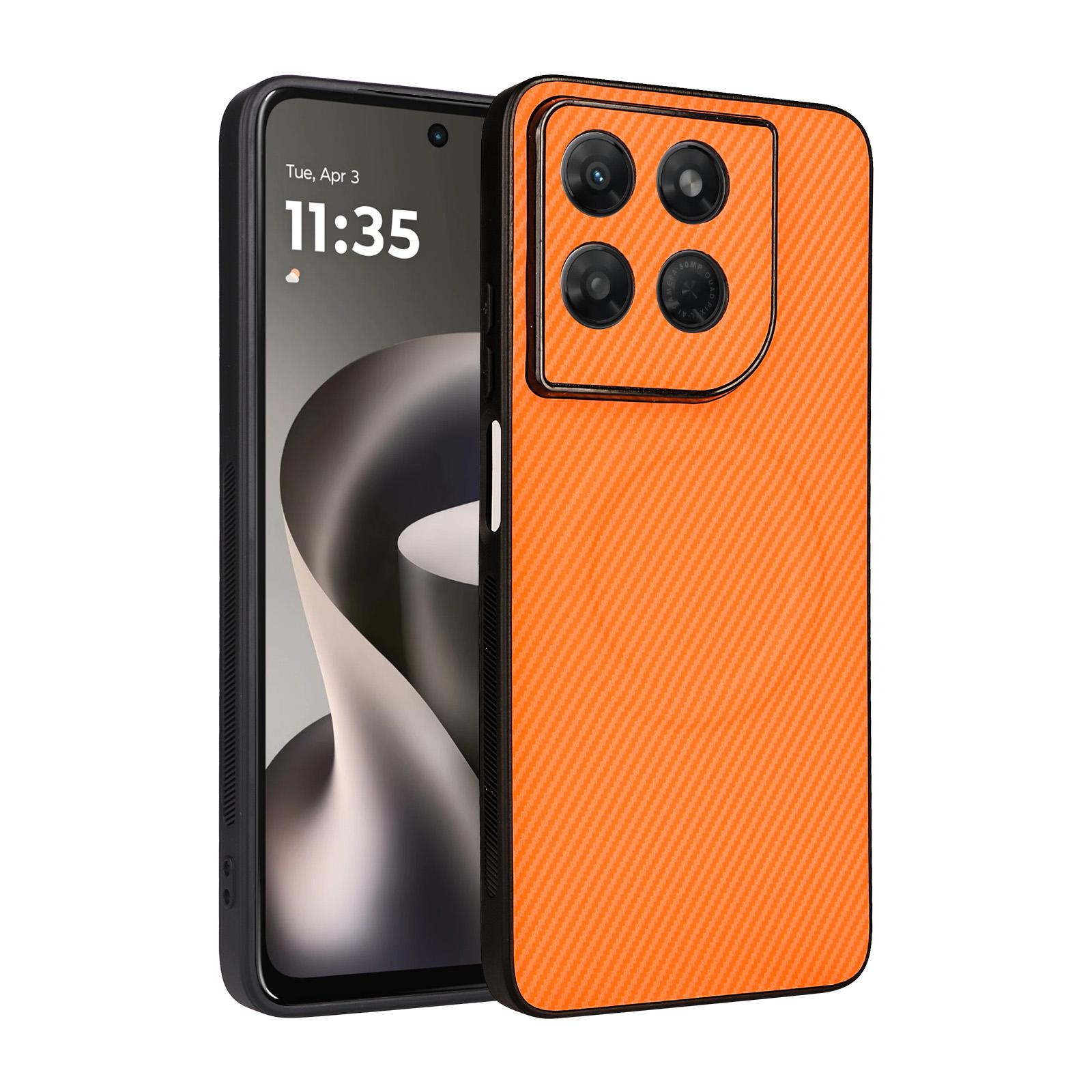 For Motorola Moto G37 Power Precise Cutout Carbon Fiber Texture Vegan Leather Phone Case(Orange) - Shopkiz.com