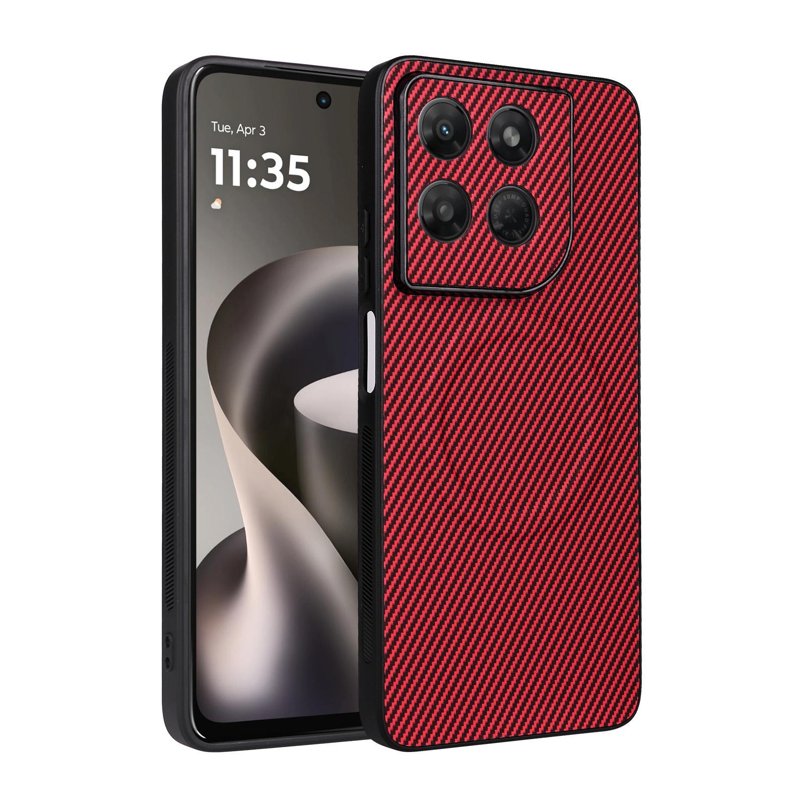 For Motorola Moto G37 Power Precise Cutout Carbon Fiber Texture Vegan Leather Phone Case(Red) - Shopkiz.com