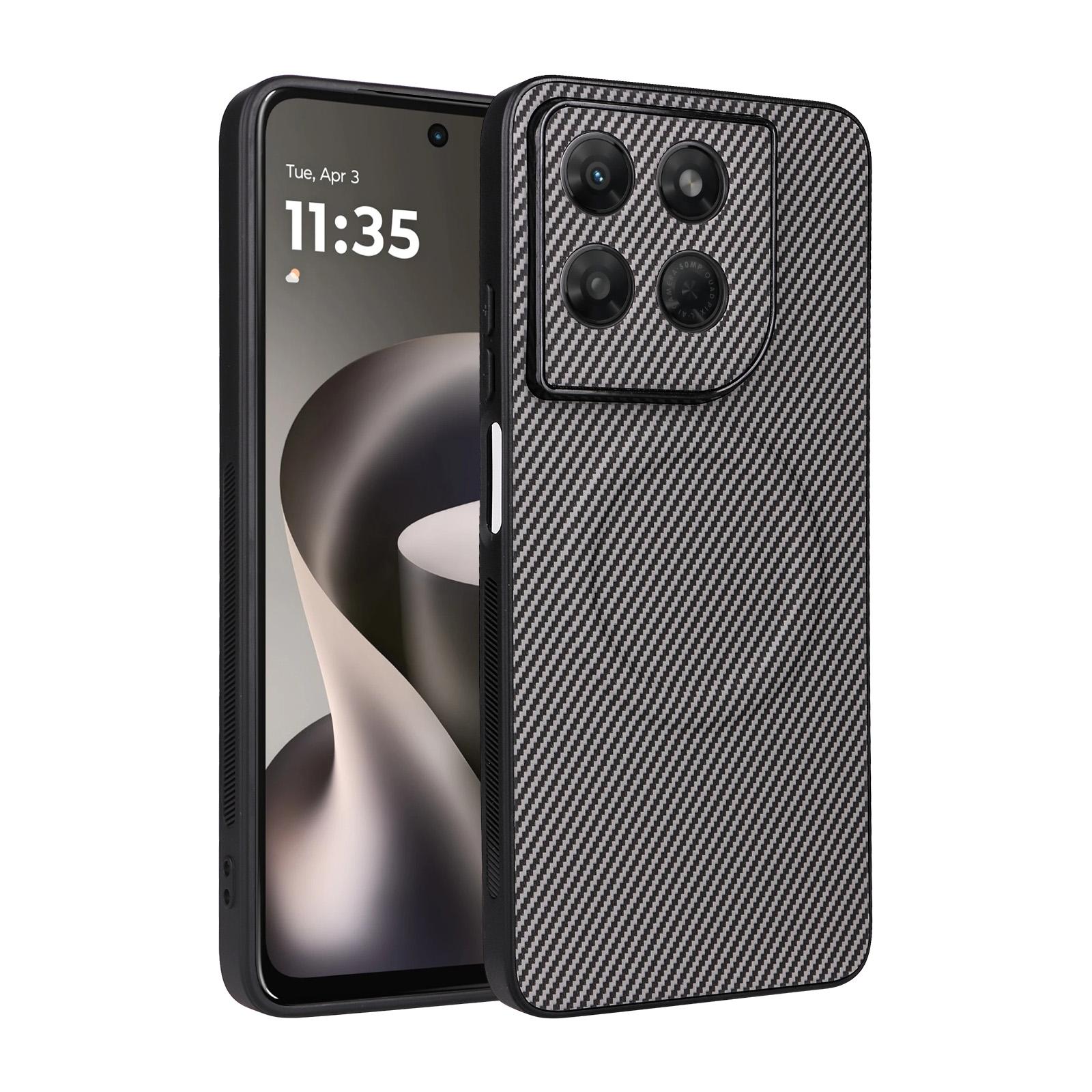 For Motorola Moto G37 Power Precise Cutout Carbon Fiber Texture Vegan Leather Phone Case(Grey) - Shopkiz.com