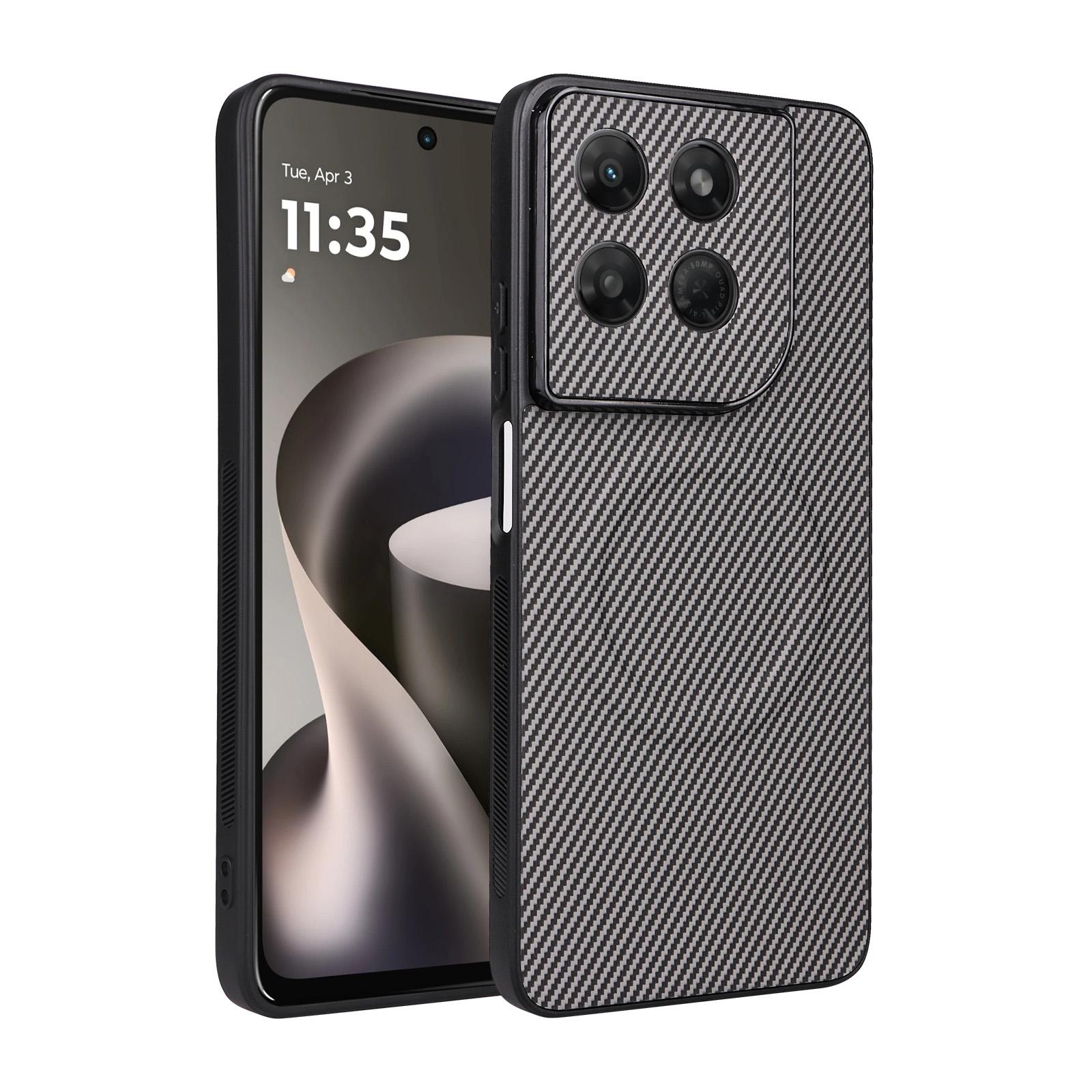 For Motorola Moto G37 / G47 Precise Cutout Carbon Fiber Texture Vegan Leather Phone Case(Grey) - Shopkiz.com