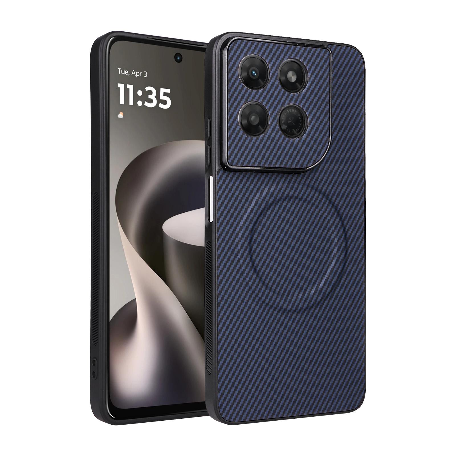 For Motorola Moto G37 / G47 Precise Cutout Carbon Fiber Texture Vegan Leather Phone Case(Blue) - Shopkiz.com