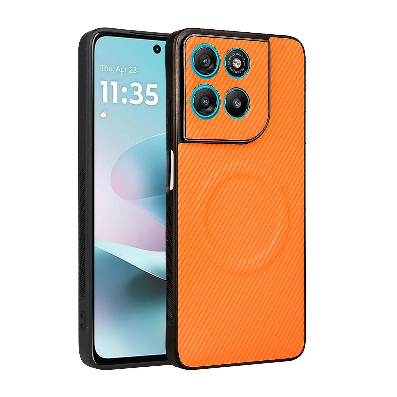 For Motorola Moto G67 Power / G57 Power Precise Cutout Carbon Fiber Texture Vegan Leather Phone Case(Orange) - Shopkiz.com