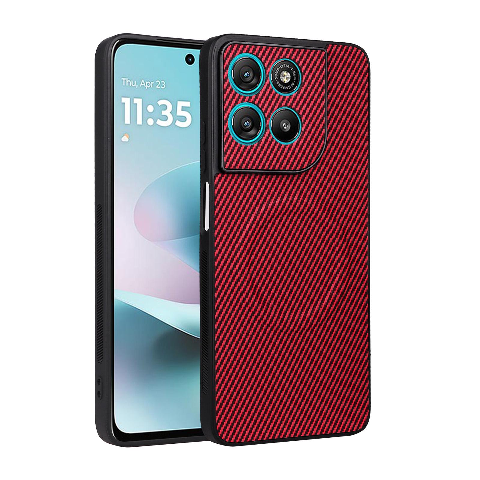 For Motorola Moto G67 Power / G57 Power Precise Cutout Carbon Fiber Texture Vegan Leather Phone Case(Red) - Shopkiz.com