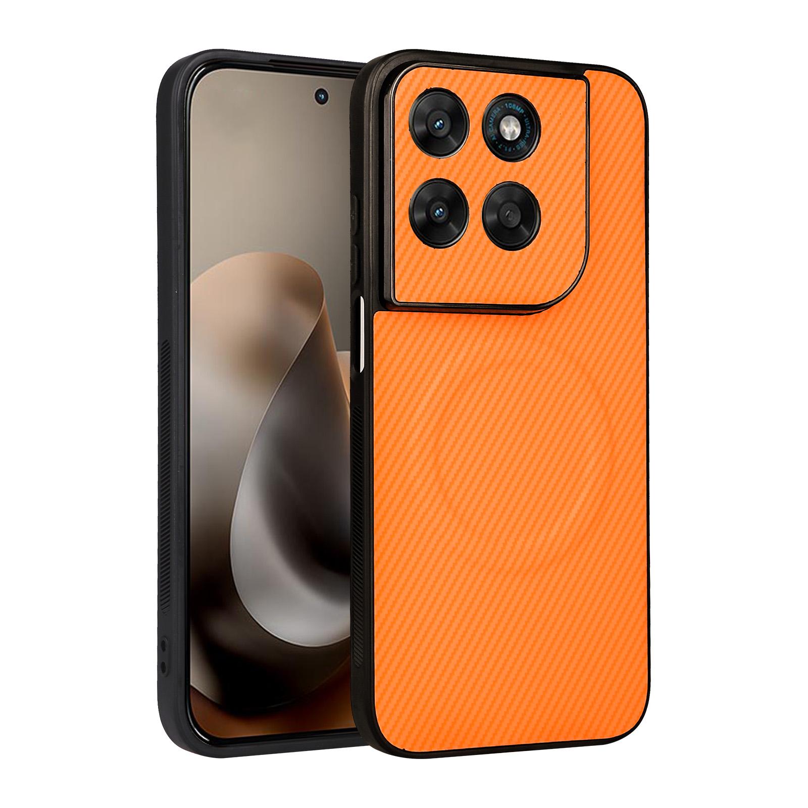 For Motorola Moto G Max / G87 / G77 / G67 Precise Cutout Carbon Fiber Texture Vegan Leather Phone Case(Orange) - Shopkiz.com