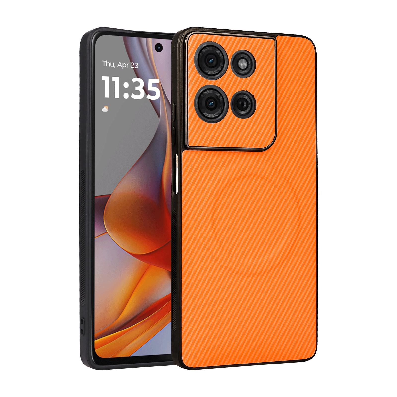 For Motorola Moto G75 5G Precise Cutout Carbon Fiber Texture Vegan Leather Phone Case(Orange) - Shopkiz.com