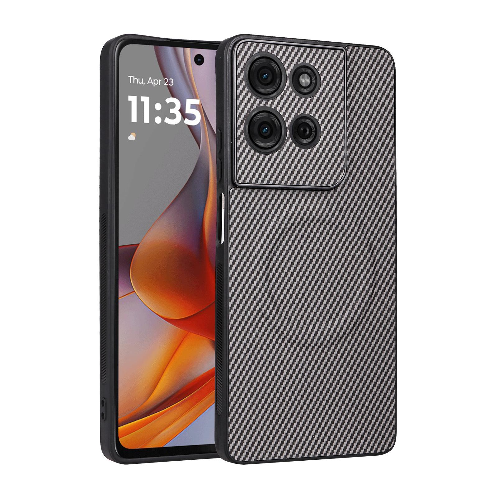 For Motorola Moto G75 5G Precise Cutout Carbon Fiber Texture Vegan Leather Phone Case(Grey) - Shopkiz.com