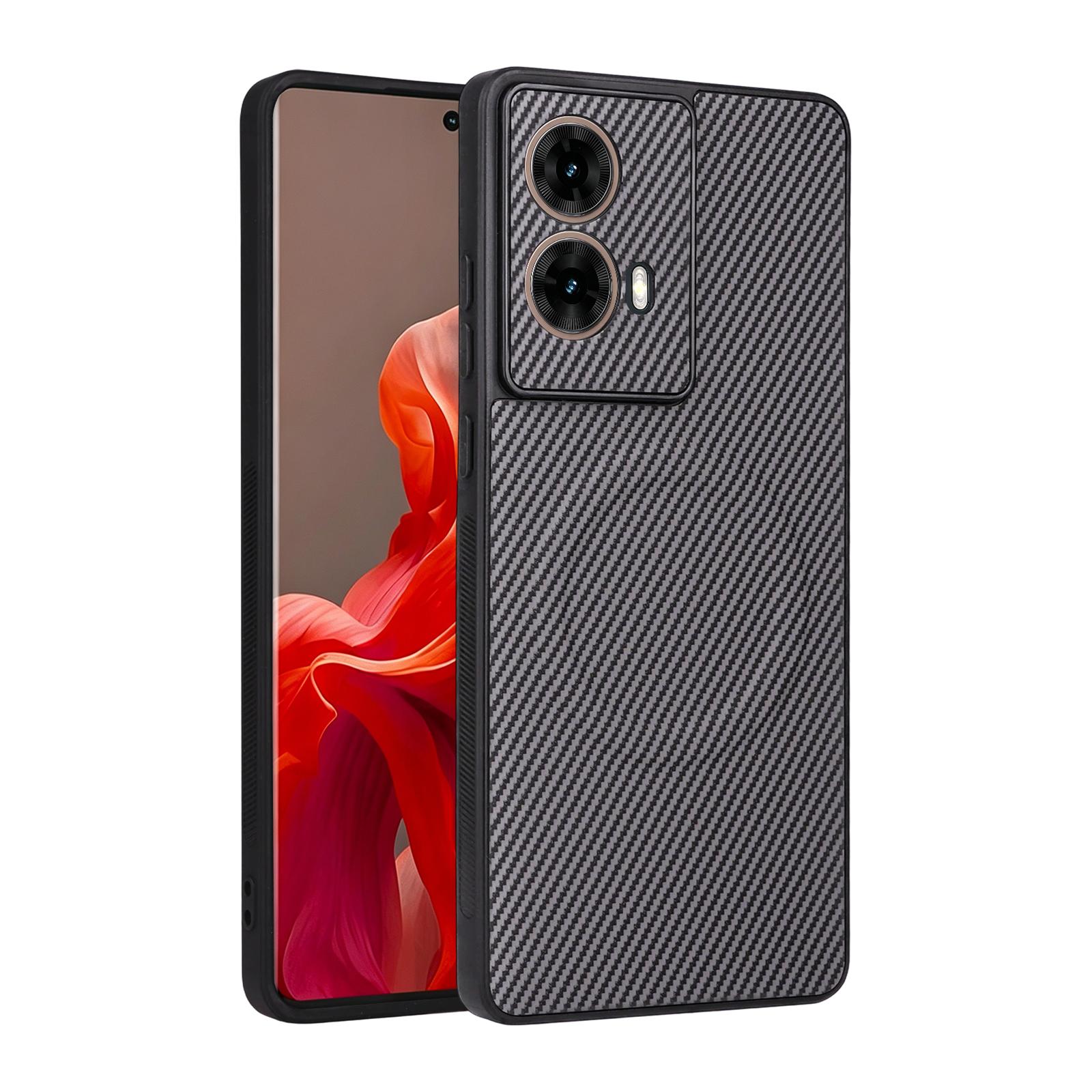 For Motorola Moto G85 / S50 Neo Precise Cutout Carbon Fiber Texture Vegan Leather Phone Case(Grey) - Shopkiz.com