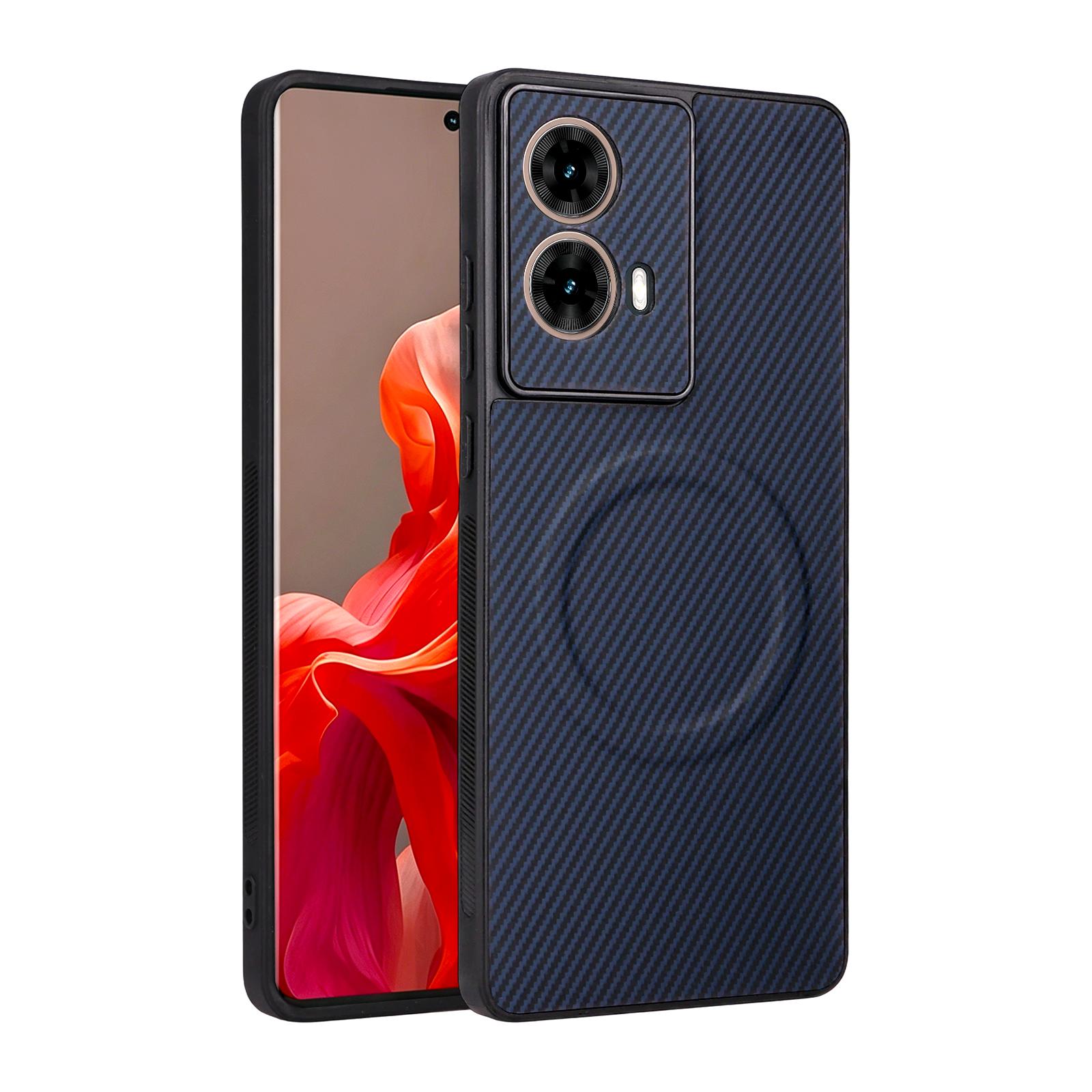 For Motorola Moto G85 / S50 Neo Precise Cutout Carbon Fiber Texture Vegan Leather Phone Case(Blue) - Shopkiz.com