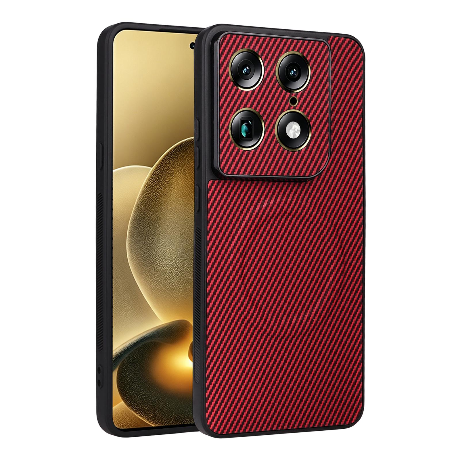 For Motorola Moto X70 Air Pro / Signature Precise Cutout Carbon Fiber Texture Vegan Leather Phone Case(Red) - Shopkiz.com