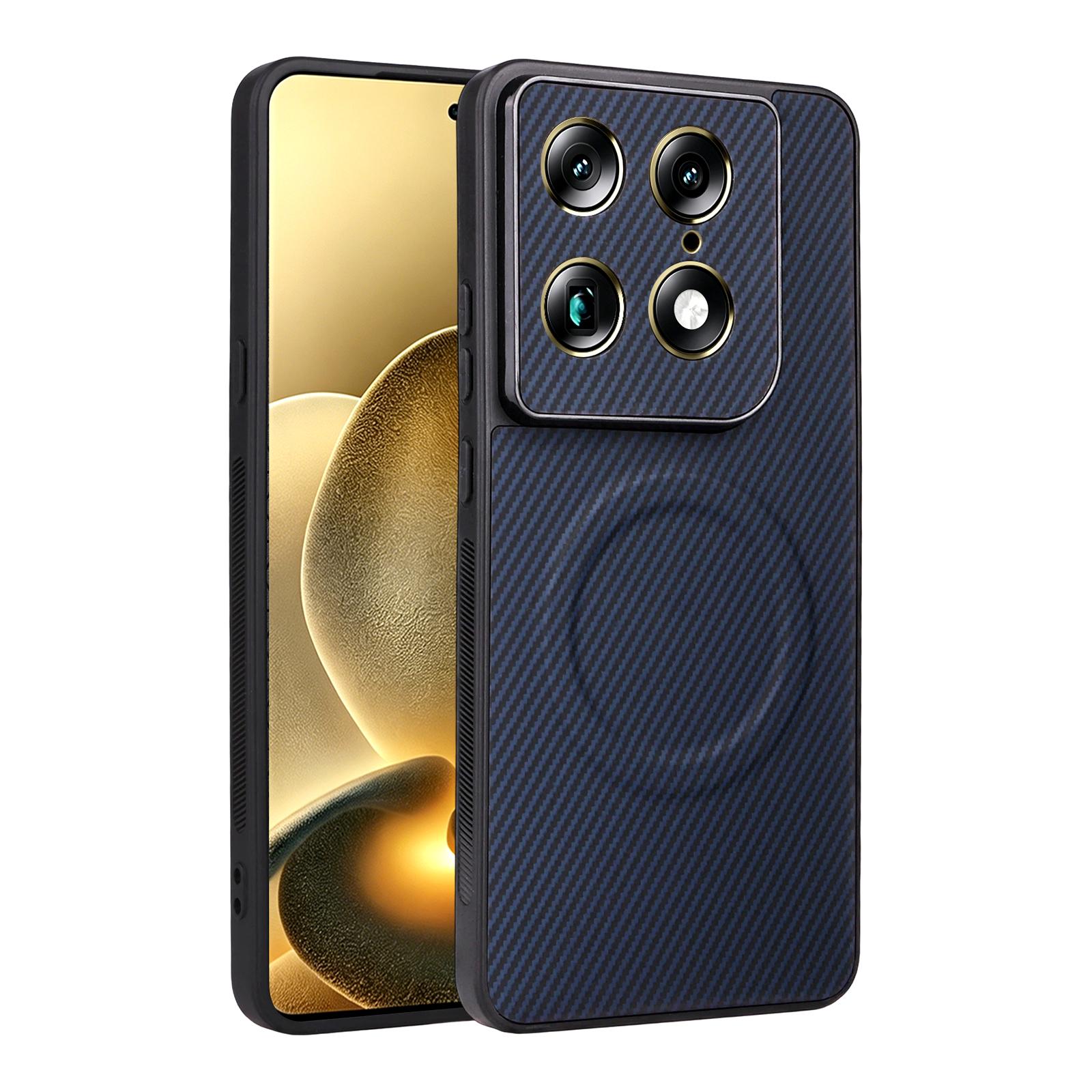 For Motorola Moto X70 Air Pro / Signature Precise Cutout Carbon Fiber Texture Vegan Leather Phone Case(Blue) - Shopkiz.com