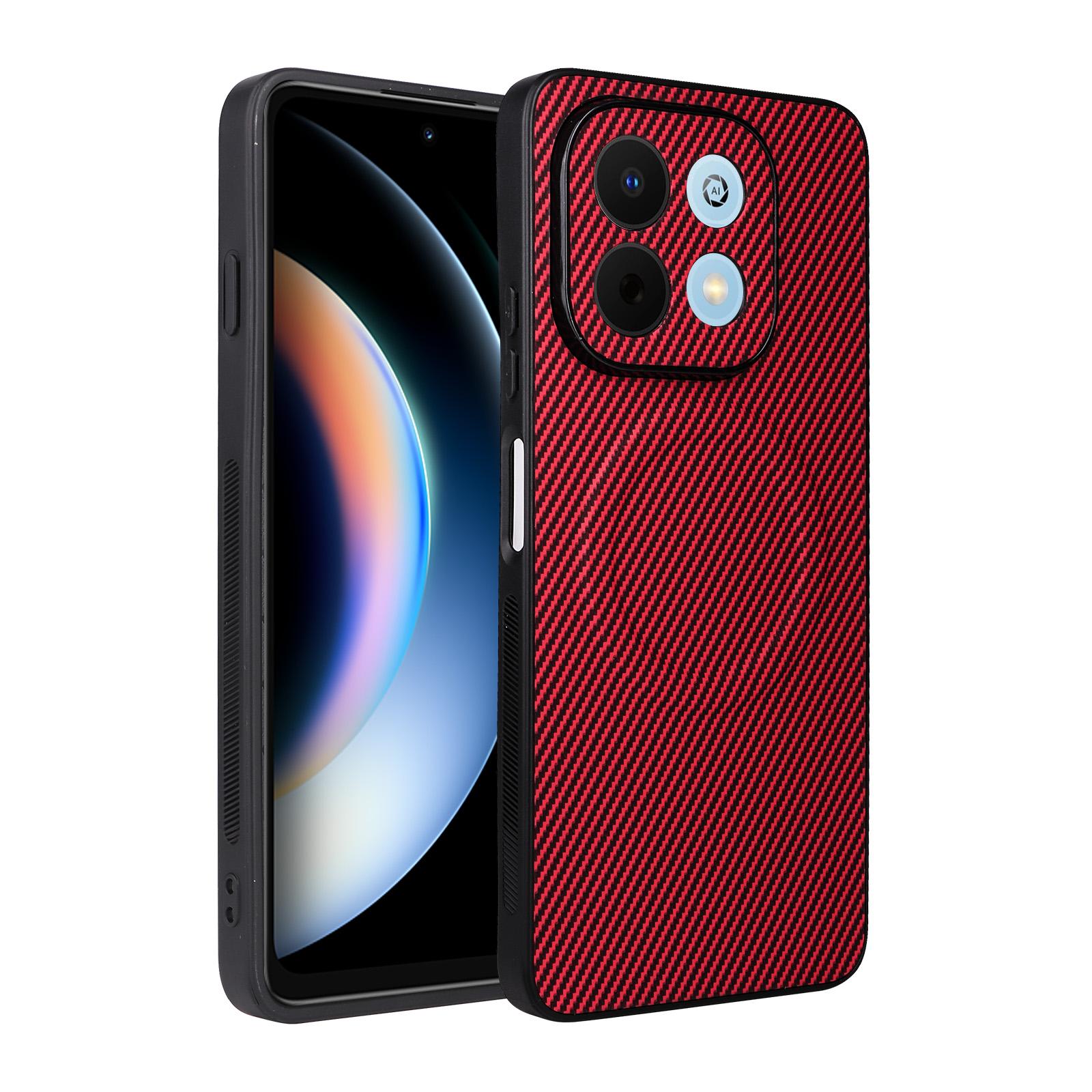 For Huawei nova Y74 4G / Enjoy 90 Plus 5G Precise Cutout Carbon Fiber Texture Vegan Leather Phone Case(Red) - Shopkiz.com