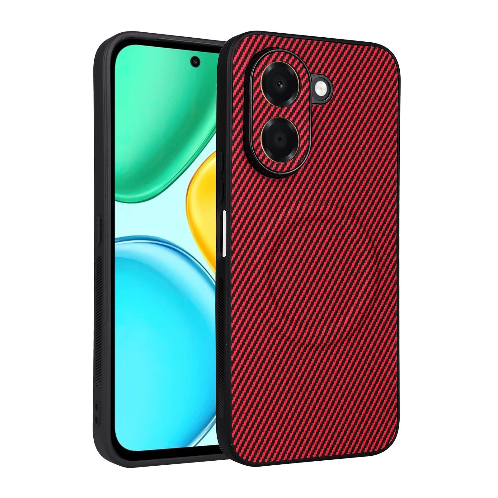 For Honor X7e 4G Precise Cutout Carbon Fiber Texture Vegan Leather Phone Case(Red) - Shopkiz.com