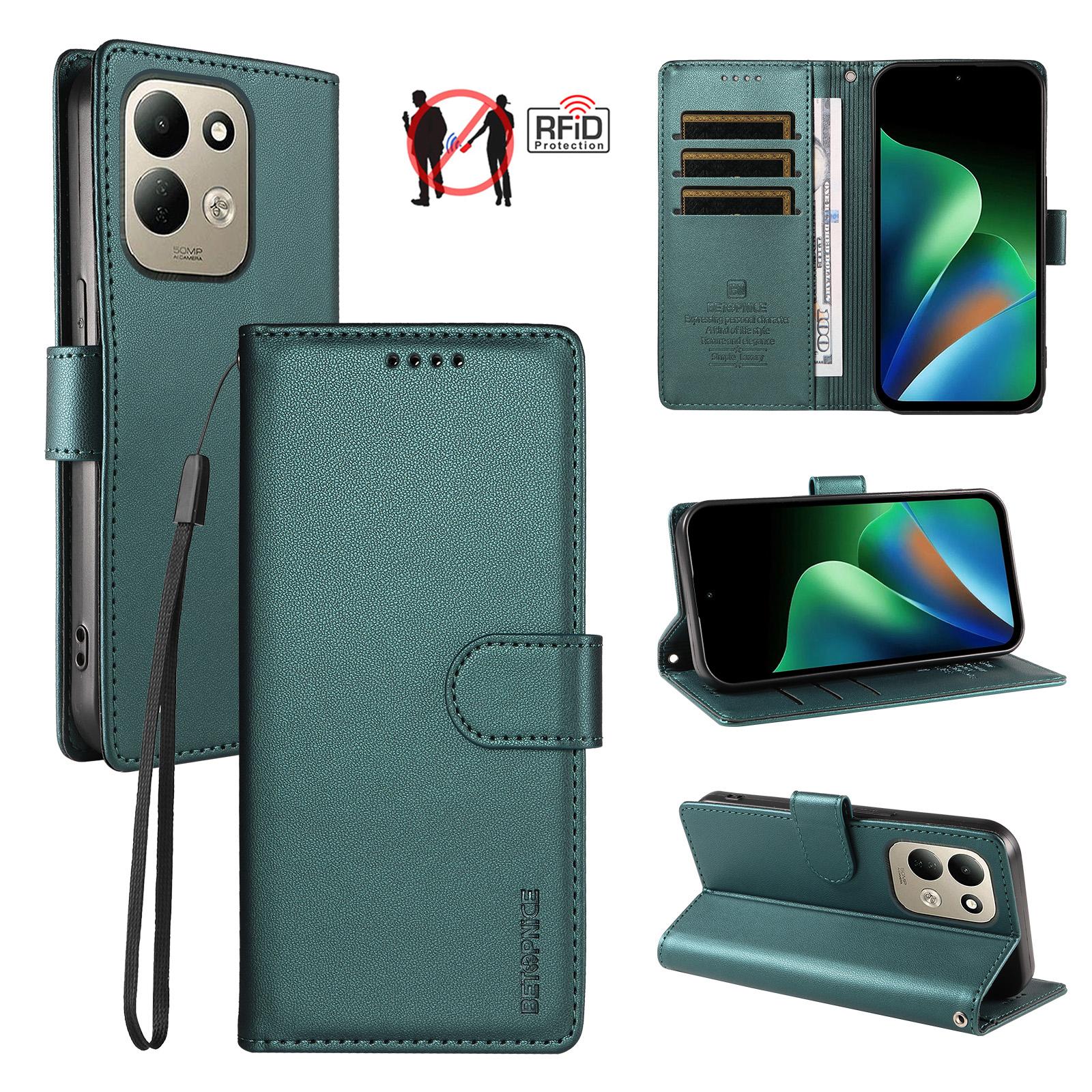 For Redmi 17 5G / 4G Global 170mm BETOPNICE Pearlescent RFID Vegan Leather Phone Case with Strap(Green) - Shopkiz.com