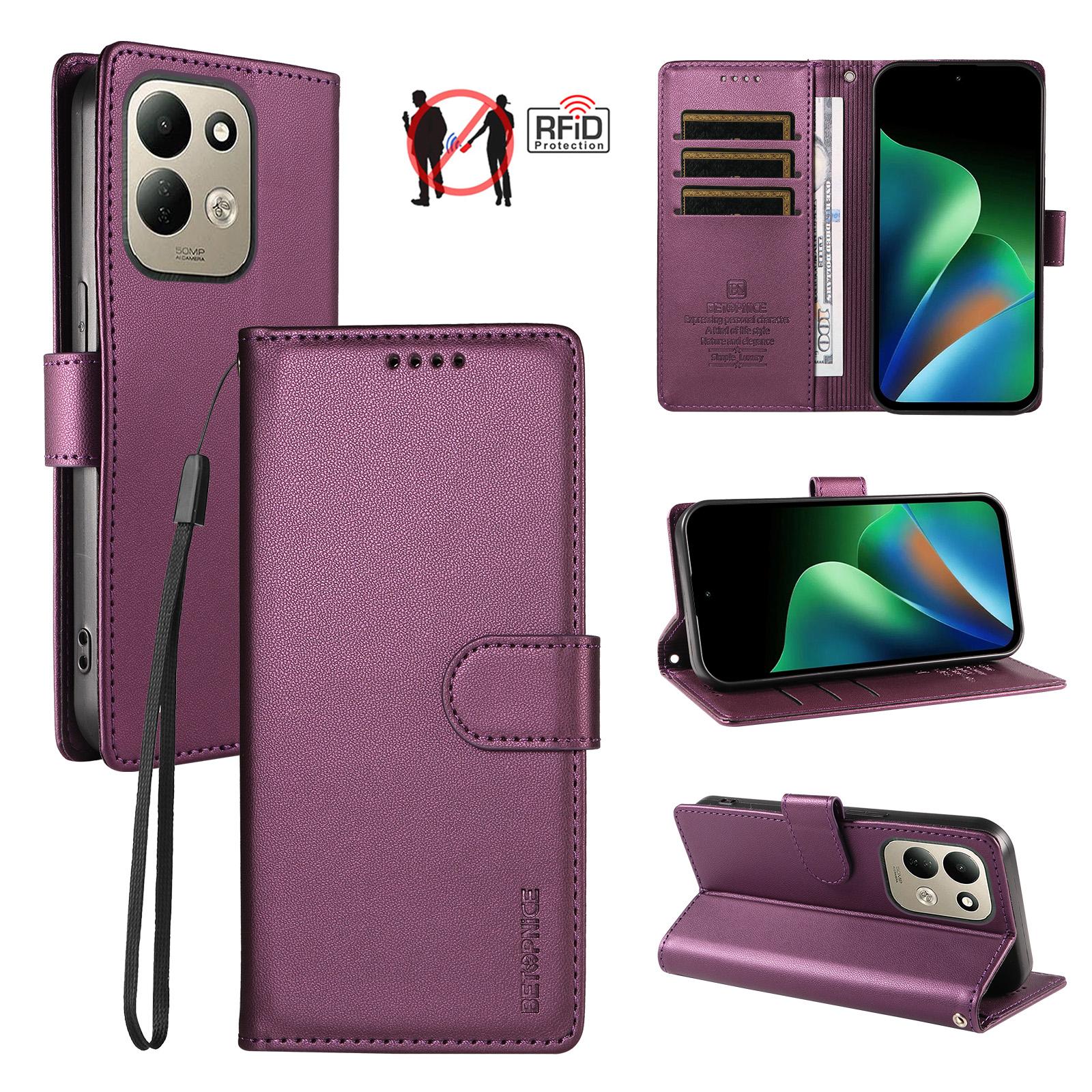 For Redmi 17 5G / 4G Global 170mm BETOPNICE Pearlescent RFID Vegan Leather Phone Case with Strap(Purple) - Shopkiz.com