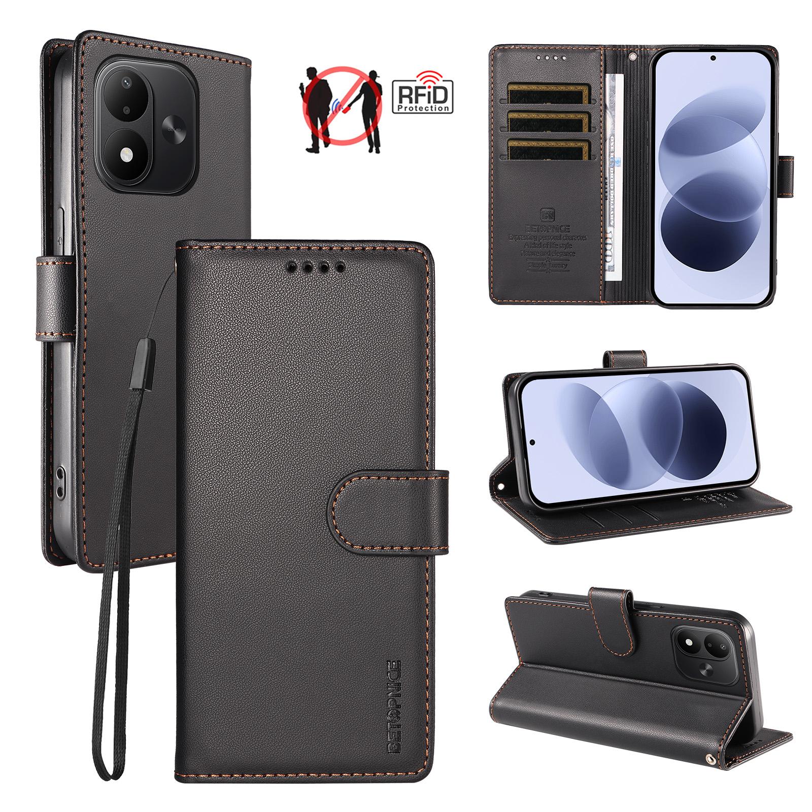 For Redmi Note 17 5G / 4G Global 171mm BETOPNICE Pearlescent RFID Vegan Leather Phone Case with Strap(Black) - Shopkiz.com