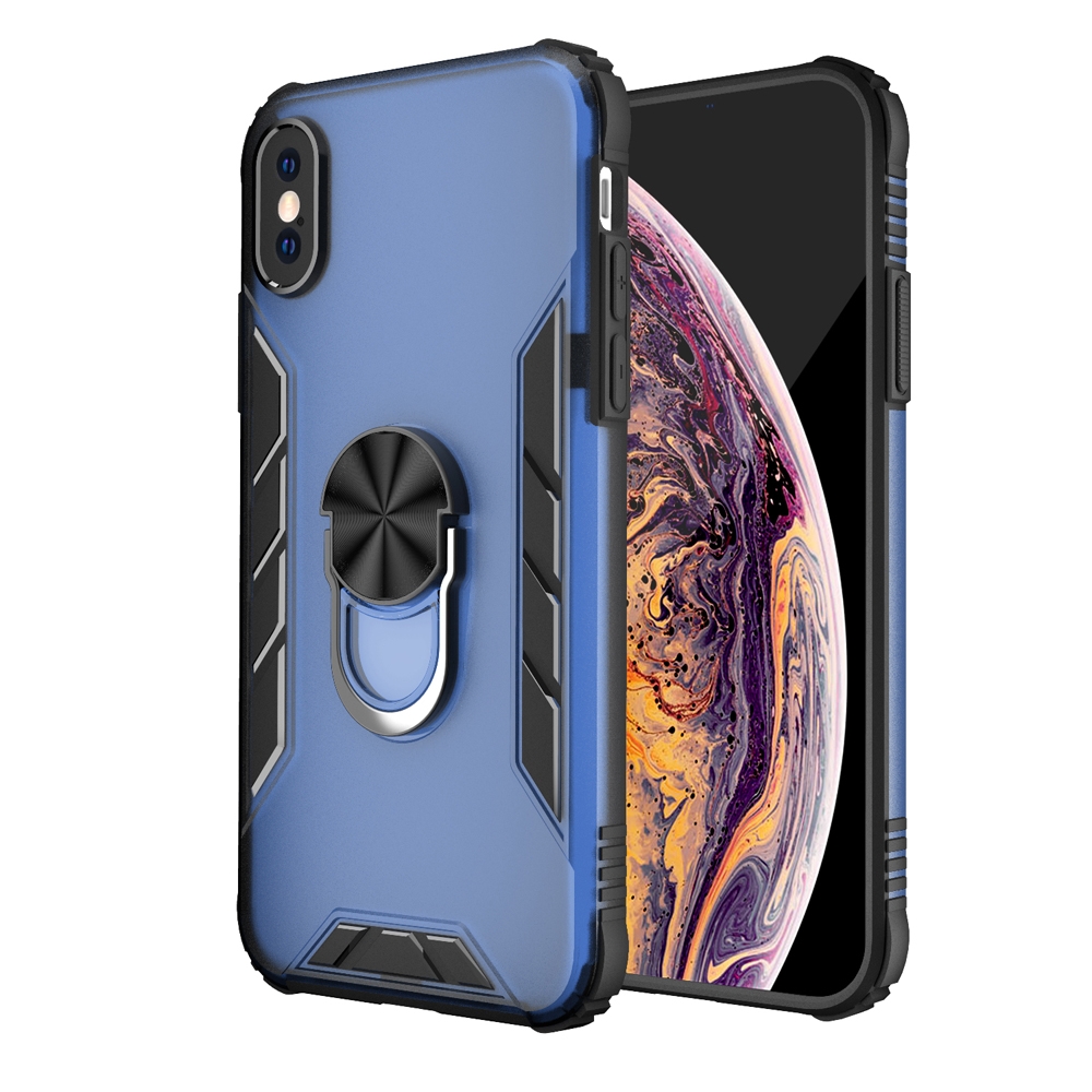 For iPhone XS Max Magnetic Frosted PC + Matte TPU Shockproof Case with Ring Holder(Classic Blue) - Shopkiz.com