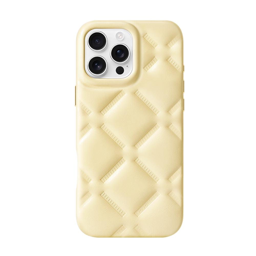 For iPhone 16 Pro YOYOISLES Cloud Series Vegan Leather Phone Case(Yellow) - Shopkiz.com