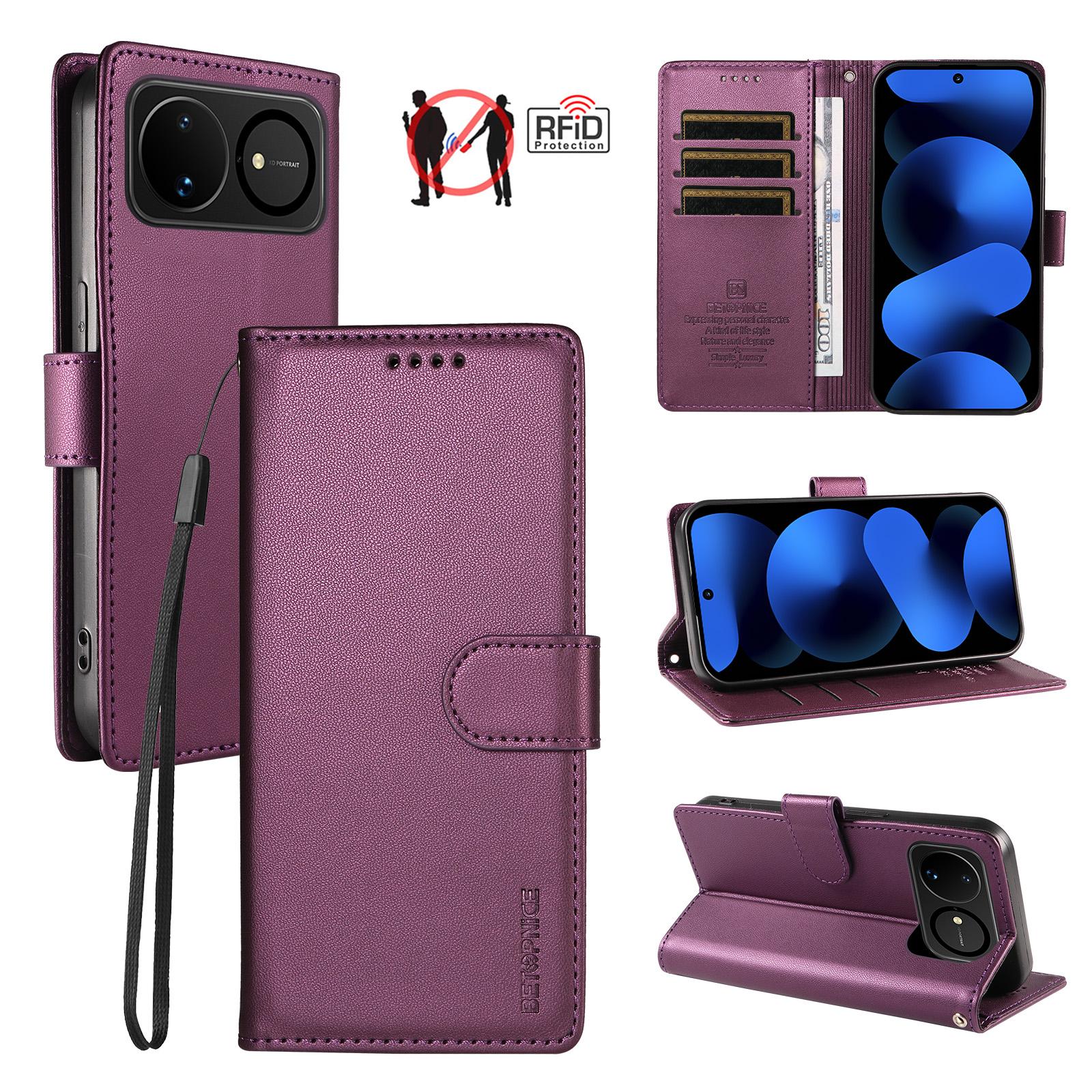 For Huawei nova 16 BETOPNICE Pearlescent RFID Vegan Leather Phone Case with Strap(Purple) - Shopkiz.com
