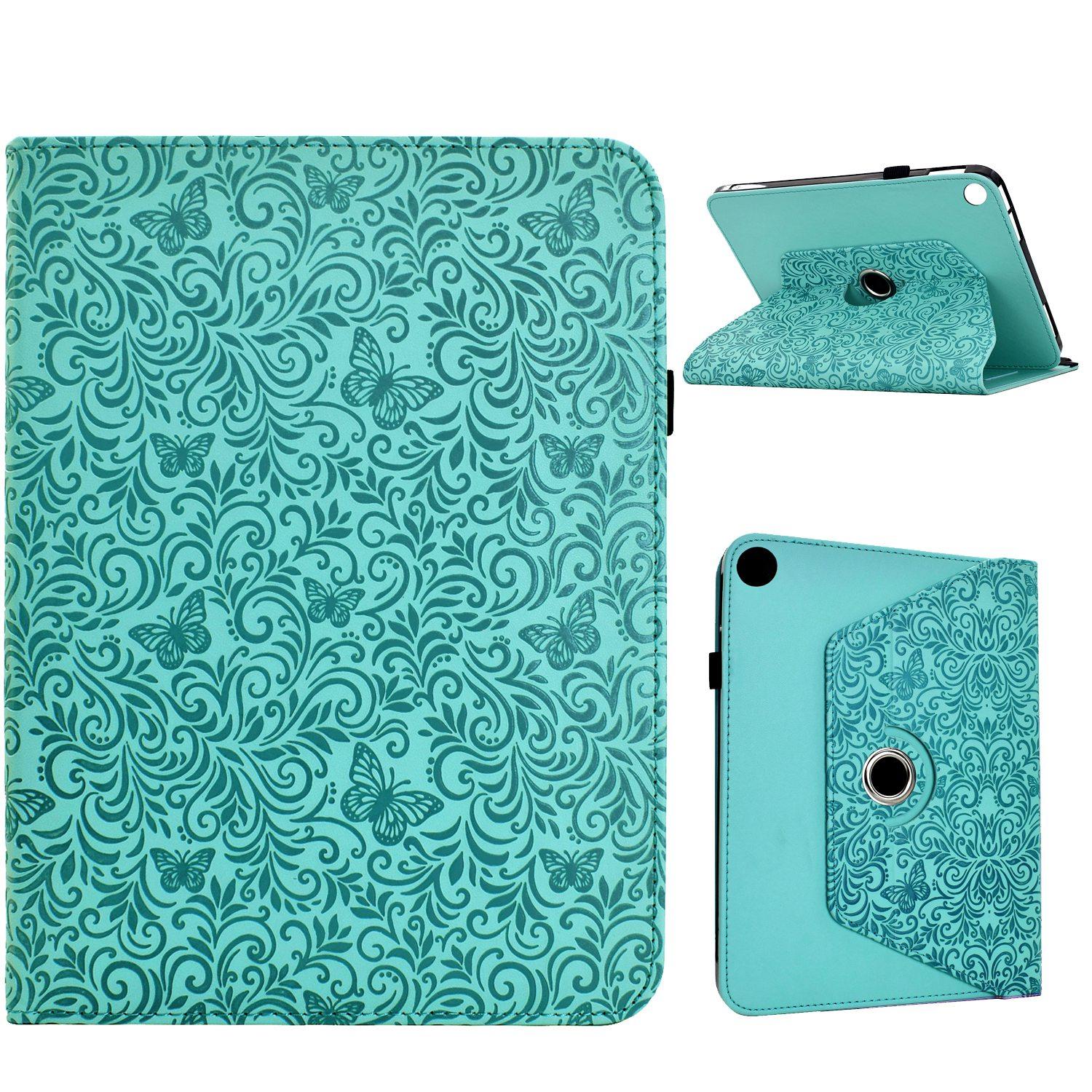For Galaxy Tab A8 / X200 Rotatable Butterfly Embossed Vegan Leather Smart Tablet Case(Light Green)