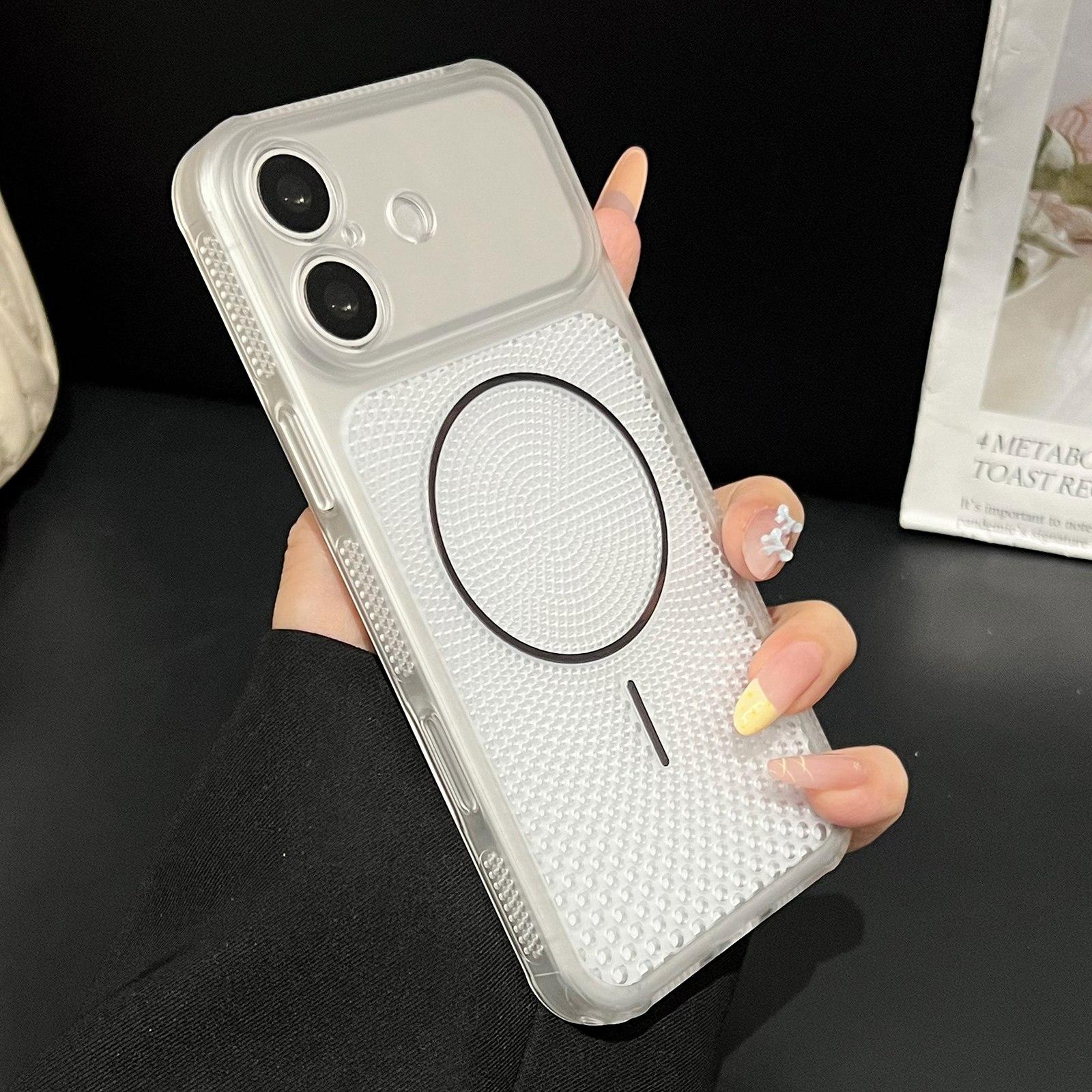 For iPhone 16 Precision-cut Magnetic Ring Heat-Dissipating PC Phone Case(Translucent White) - Shopkiz.com