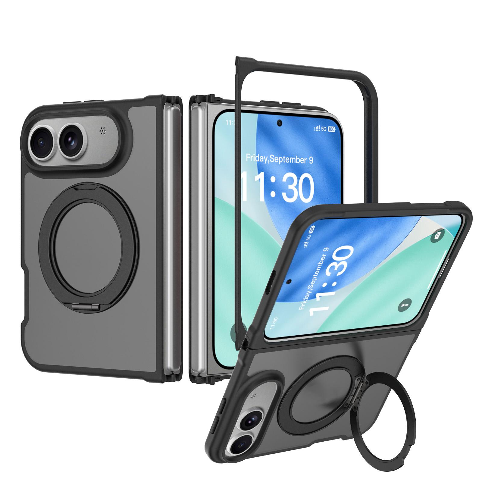 For iPhone Fold Skin Feel Rotating Holder Magnetic Phone Case(Black)