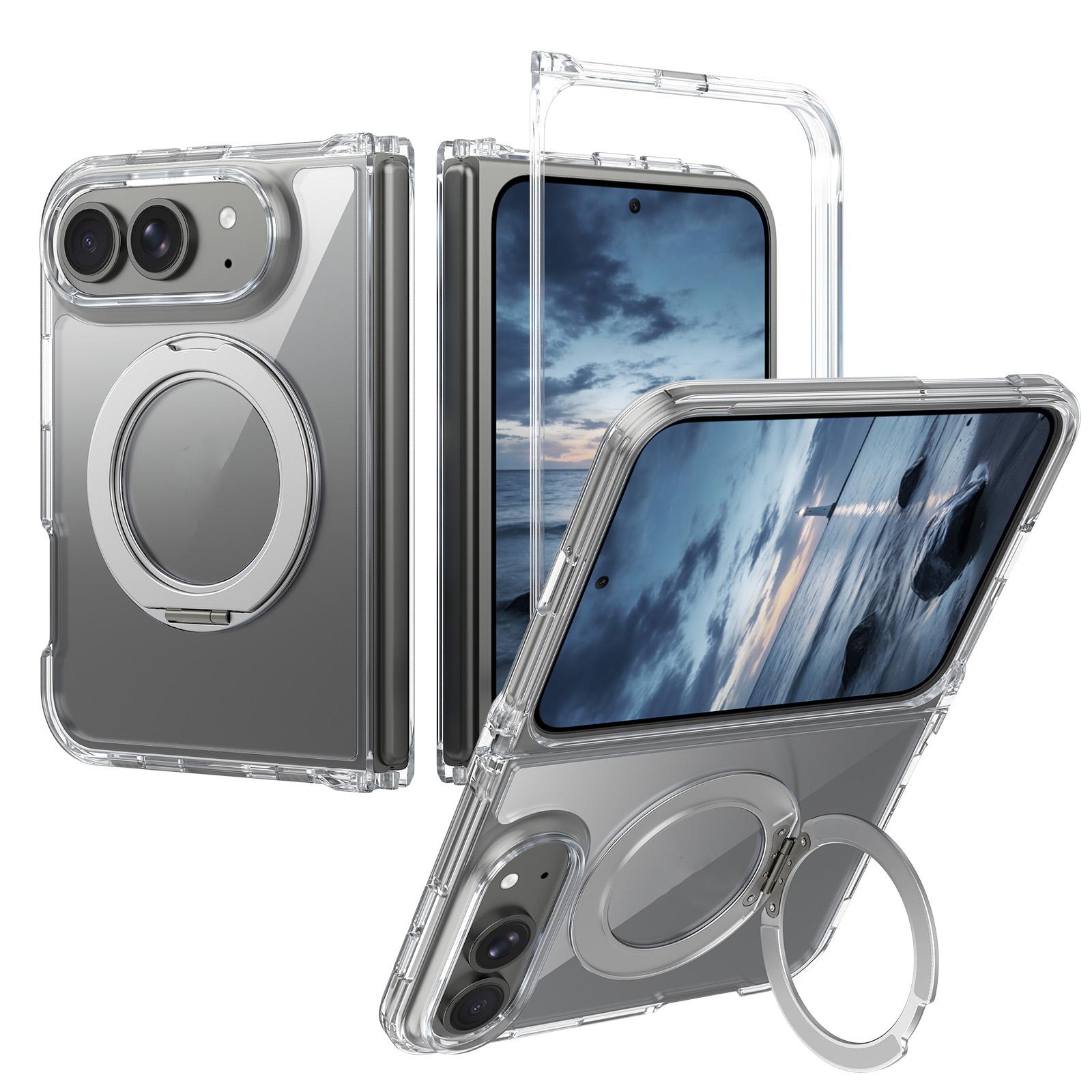 For iPhone Fold Scratch-proof Transparent Rotating Holder Magnetic Phone Case