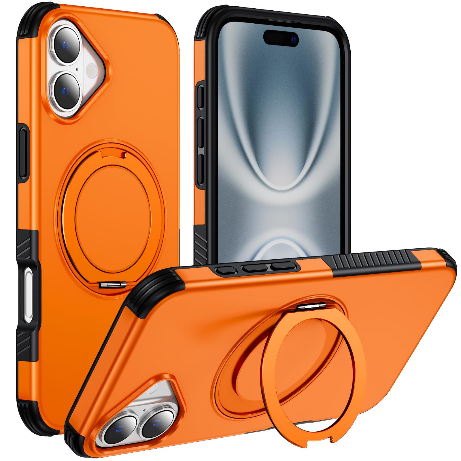 For iPhone 16 Plus Magnetic 360 Rotating Holder Phone Case(Orange) - Shopkiz.com